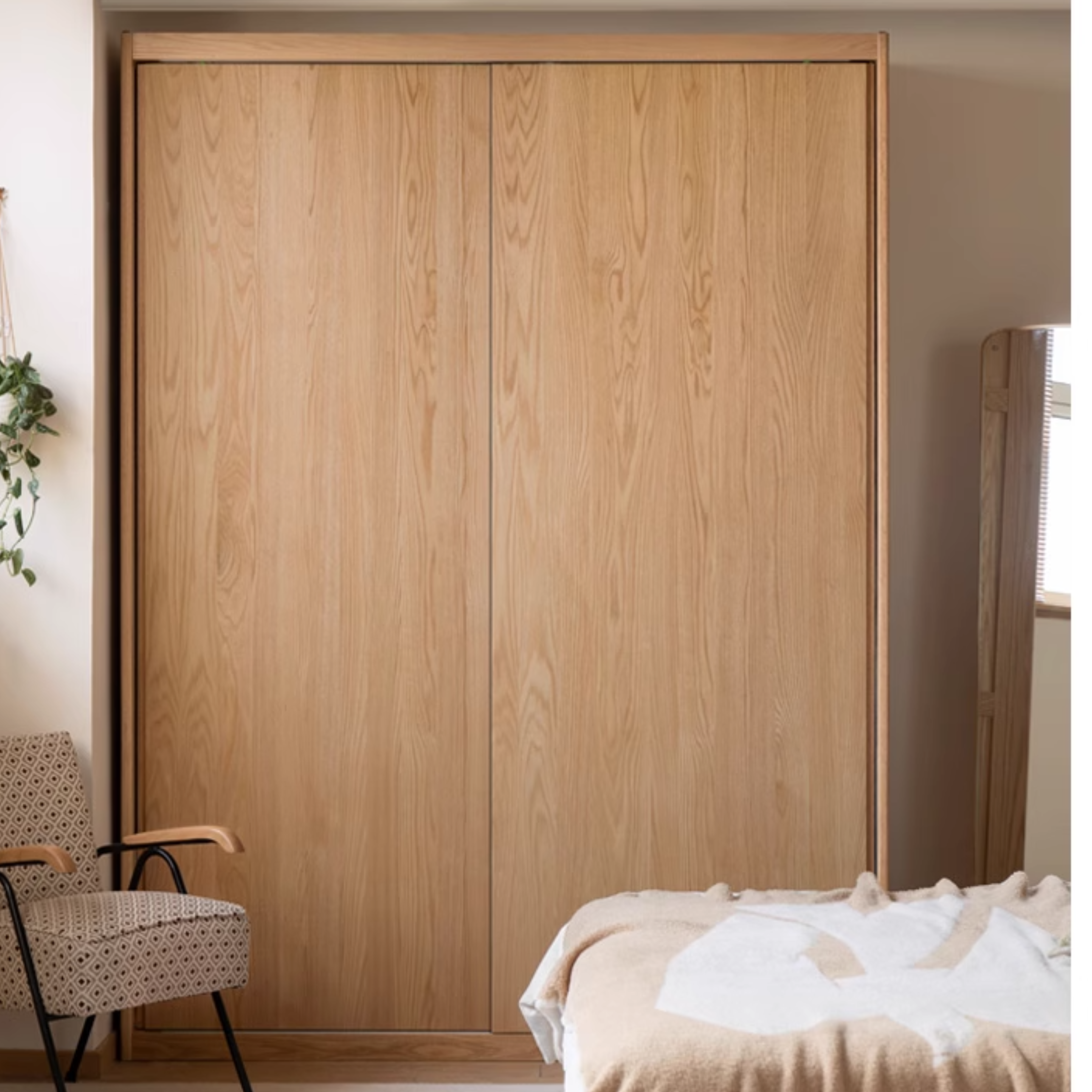 Oak solid wood sliding door wardrobe
