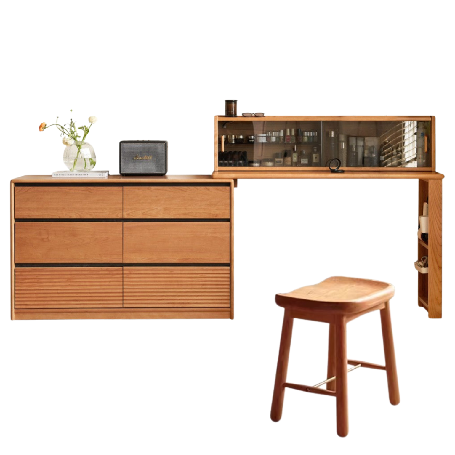 Сherry Solid Wood Retro Corner Dressing Table.