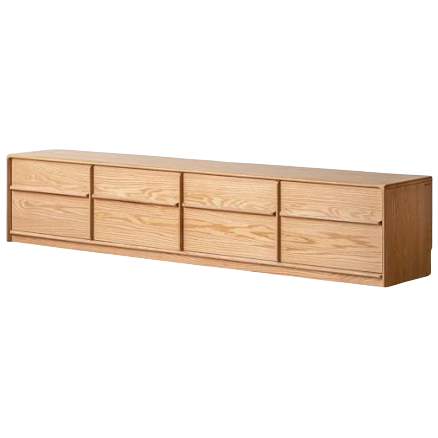 Oak Solid Wood Long TV Console with Multiple Drawers, Low-Profile Media Cabinet