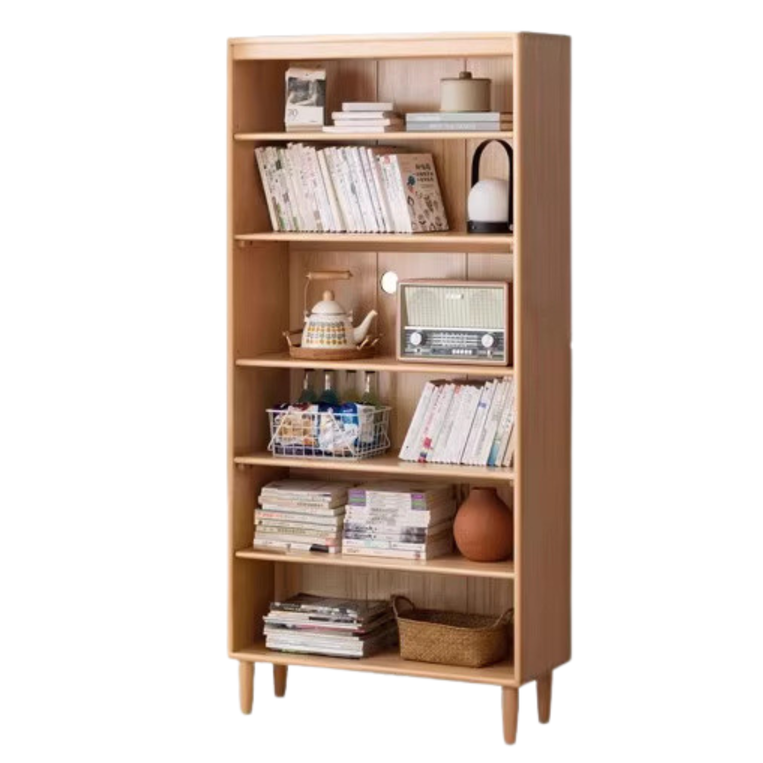 Beech Solid Wood Bookshelf Combination, Open Storage Cabinet