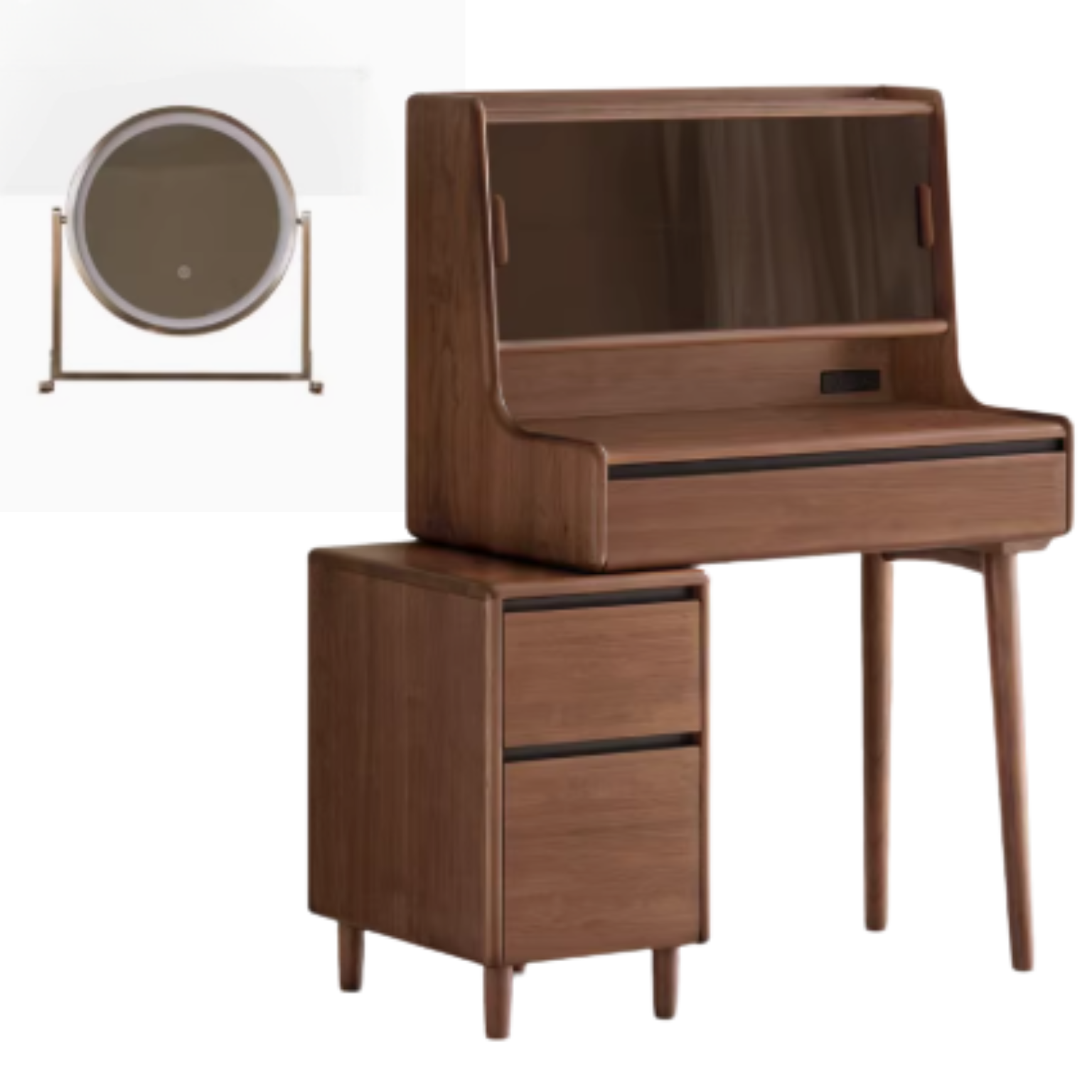 Black Walnut, Sandalwood Solid Wood Lighted Dressing Table.