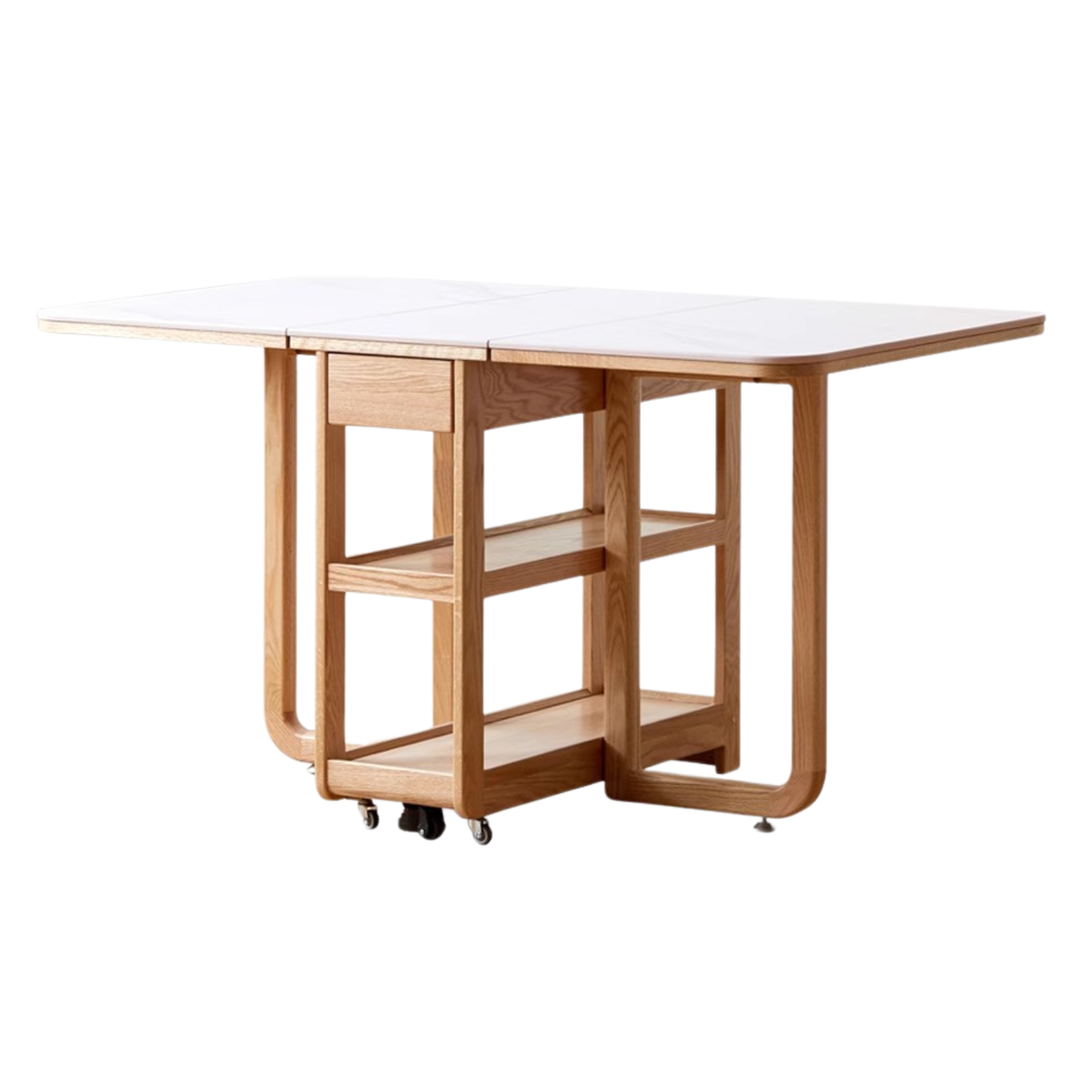 Oak Solid Wood Folding Multi-Functional Storage Telescopic Dining Table