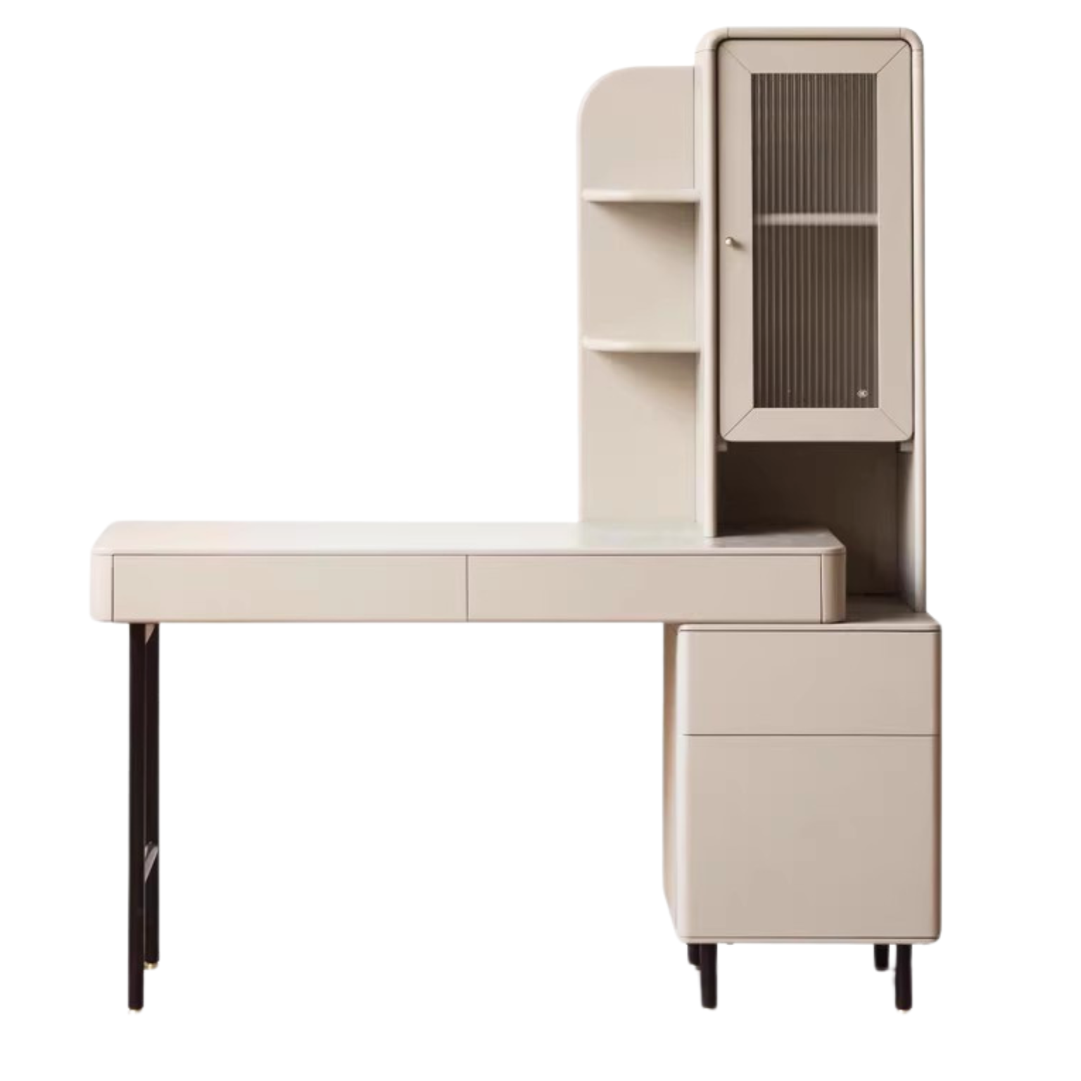 Poplar Solid Wood Telescopic Desk with Bookcase Light Luxury
