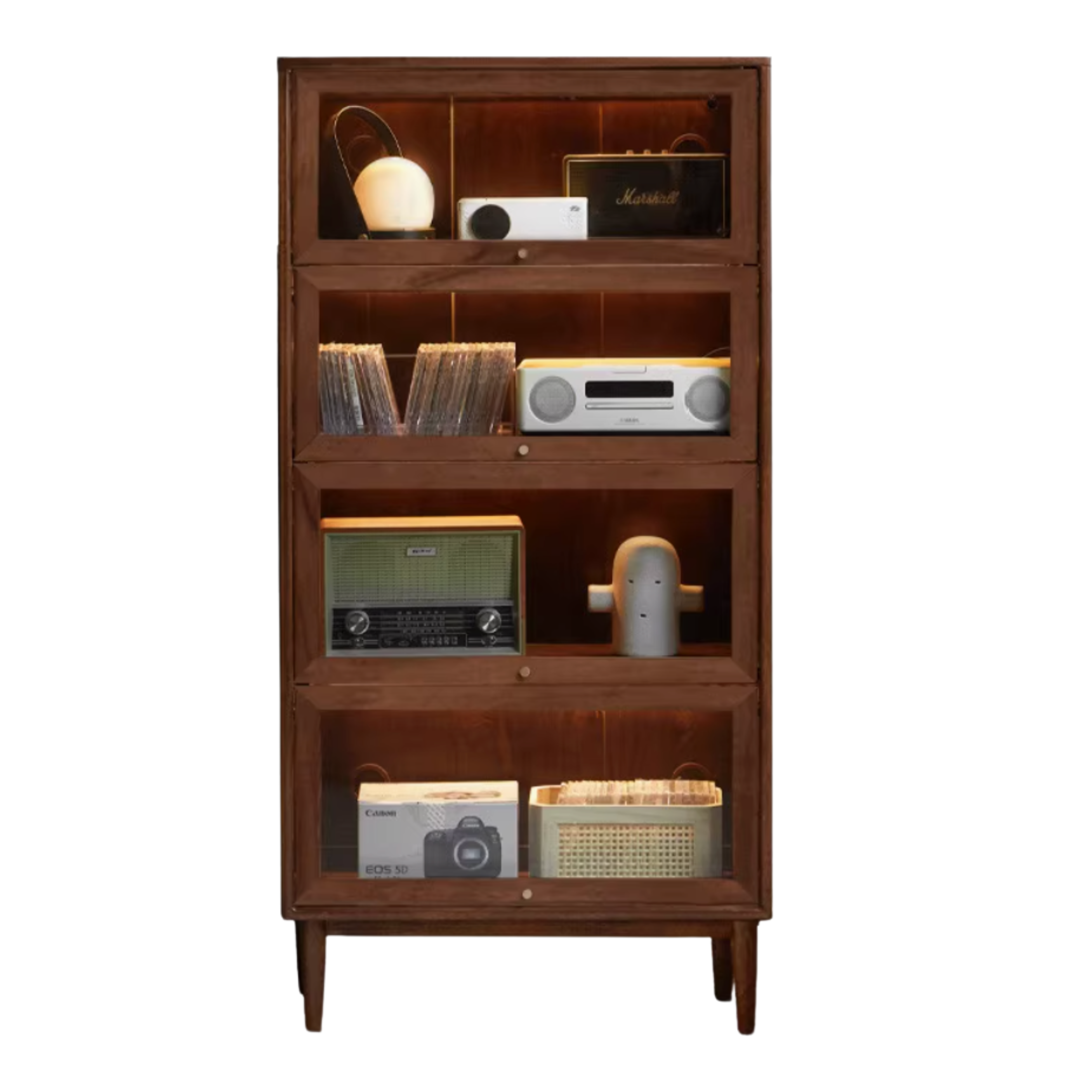Solid Rubberwood, Black Walnut, Oak Solid Wood Glass Flip Door Bookcase