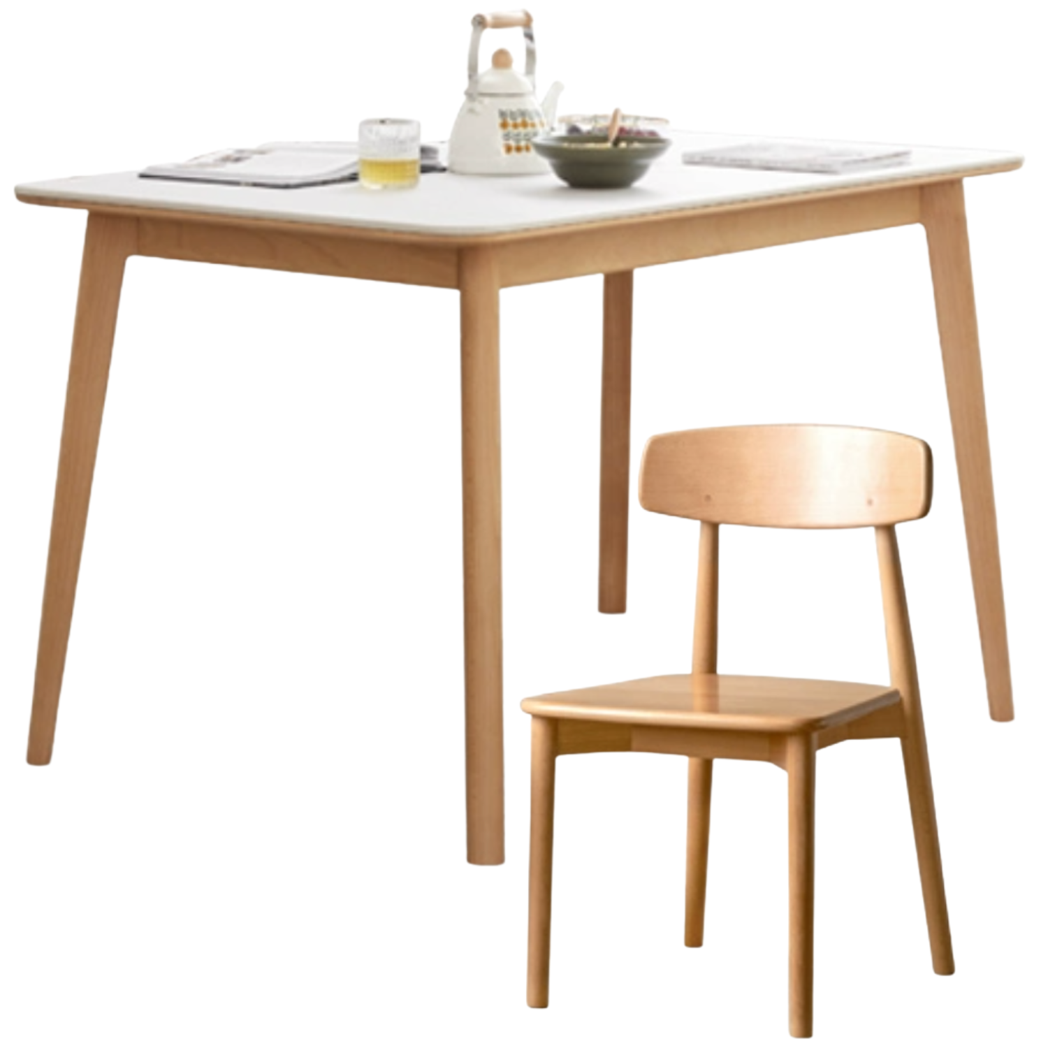 Beech Solid Wood Dining Table With Rock Slab Surface