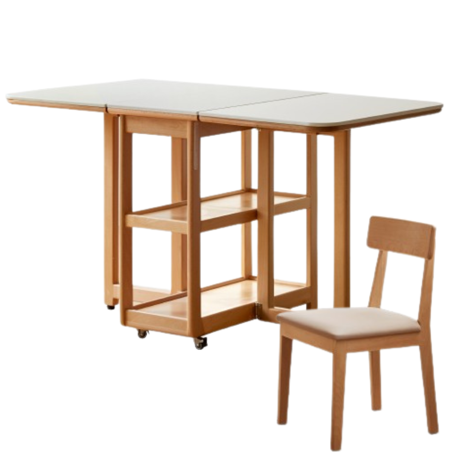 Beech Solid Wood Folding Movable Rock Plate Dining Table