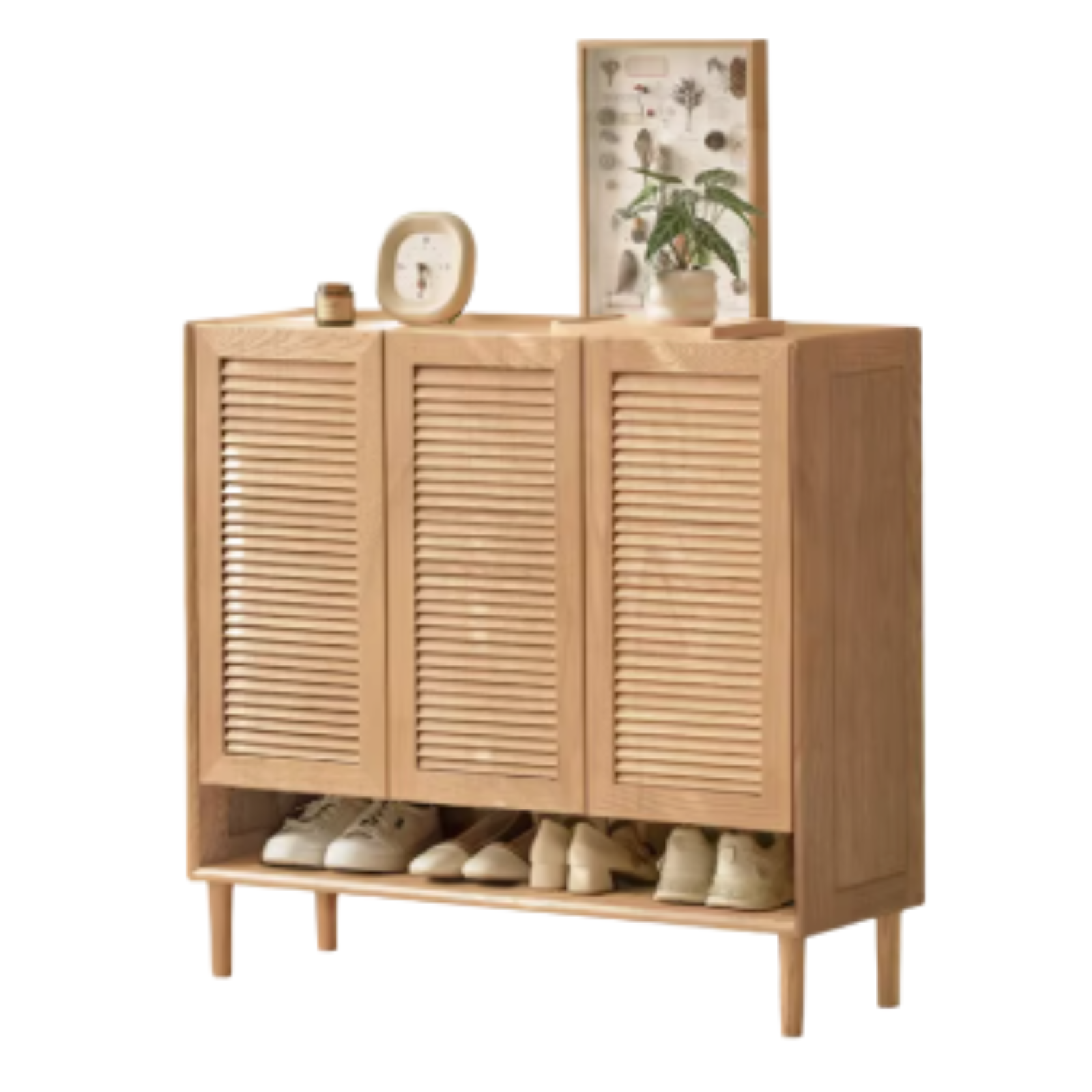 Oak, Solid Rubber Wood Modern Shoe Cabinet
