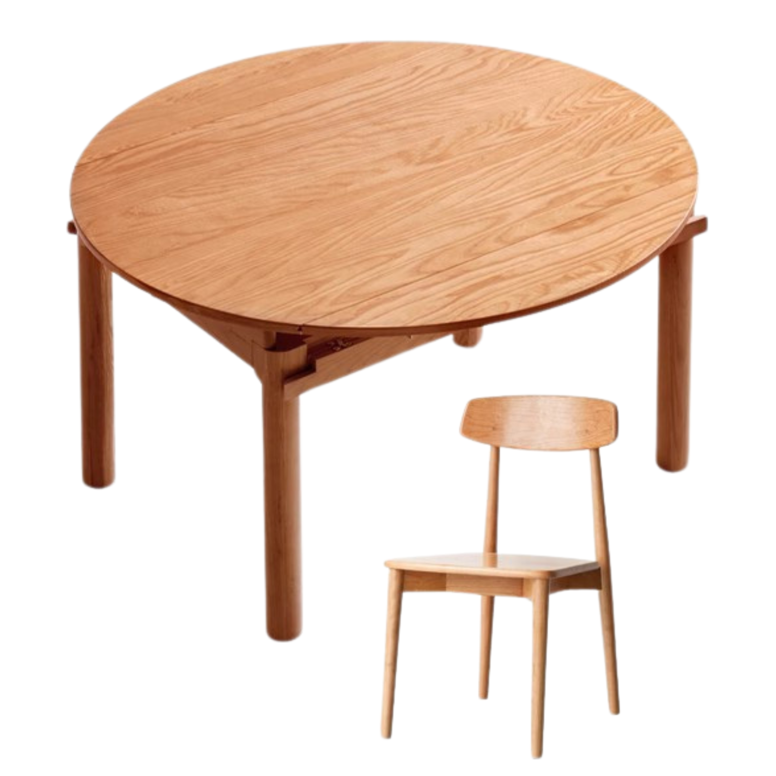Cherry Solid Wood Retractable Folding Round Table