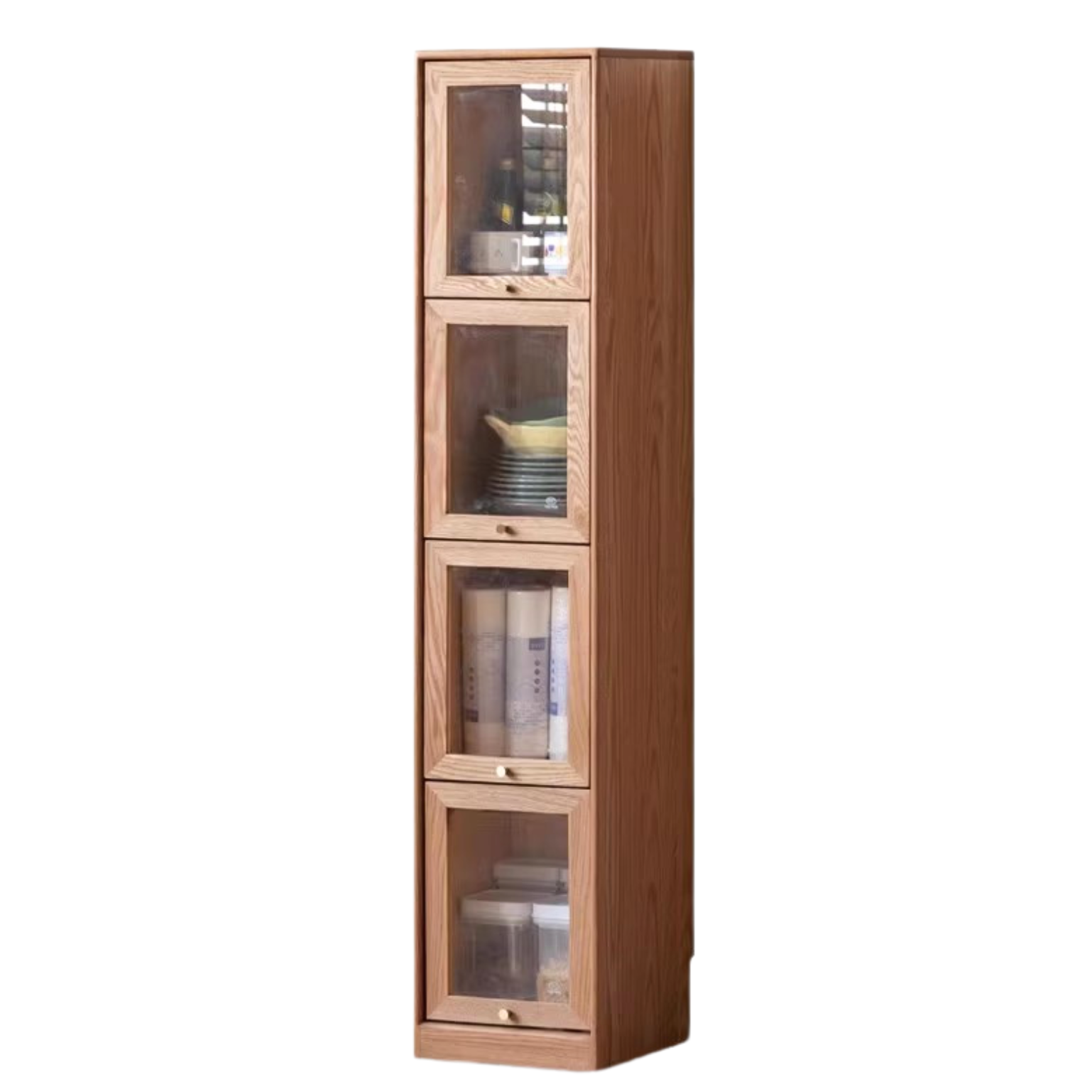 Oak Solid Wood Bookcase Corner Glass Flip Door