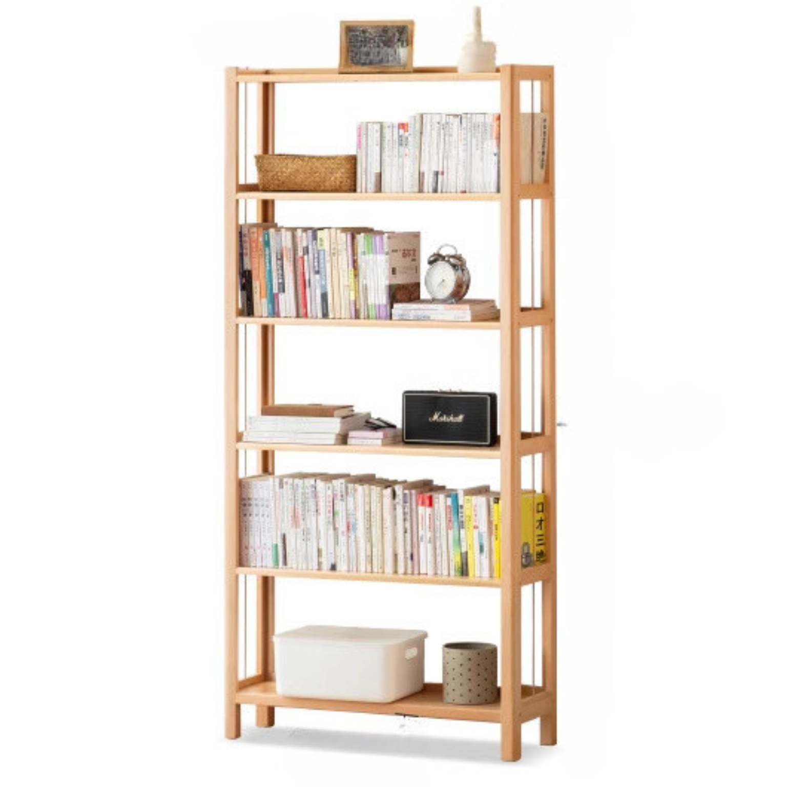 Beech Solid Wood Bookshelf, Storage Rack