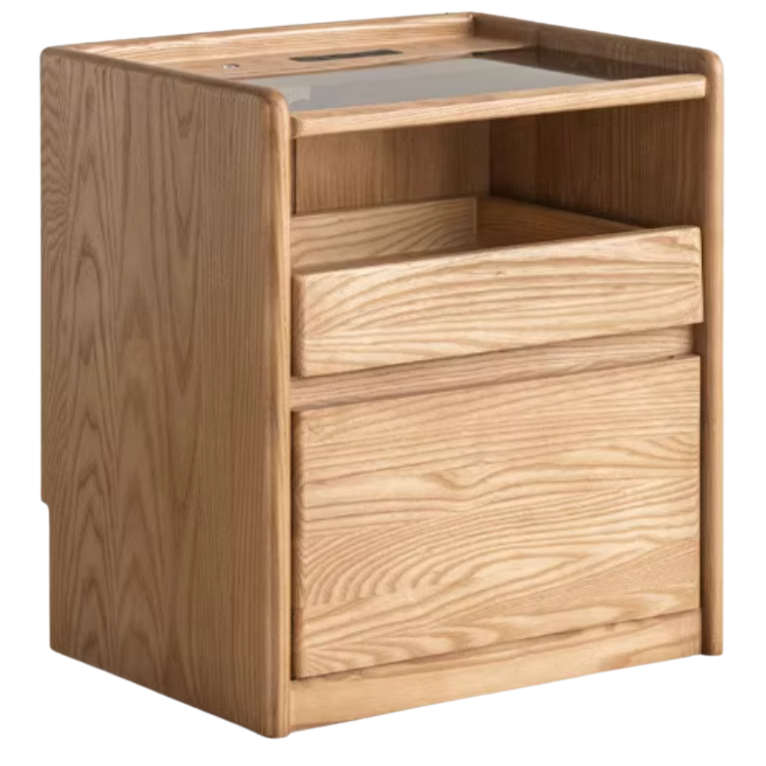 Black Walnut, Oak, Ash, Sandalwood Solid Wood Nightstand Socket, Lamp.