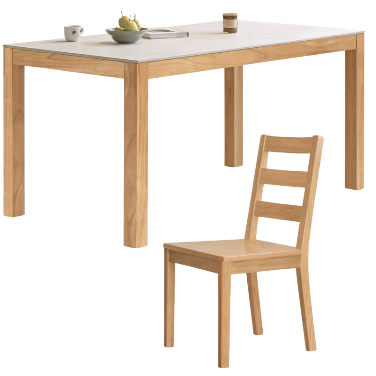 Oak, Solid Rubberwood Rectangular Rock Plate Dining Table