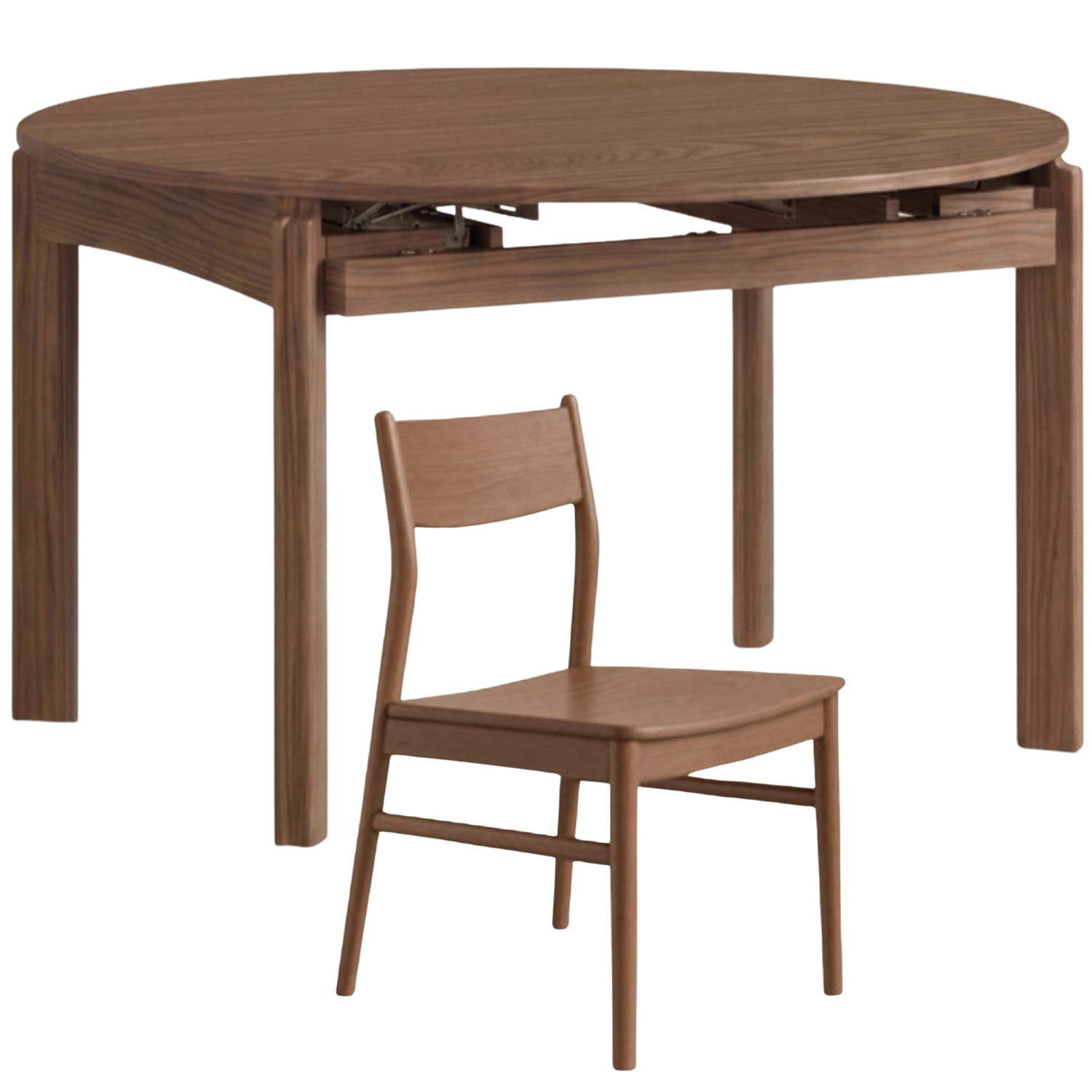 Black Walnut, Ash Solid Wood Retractable Round Dining Table