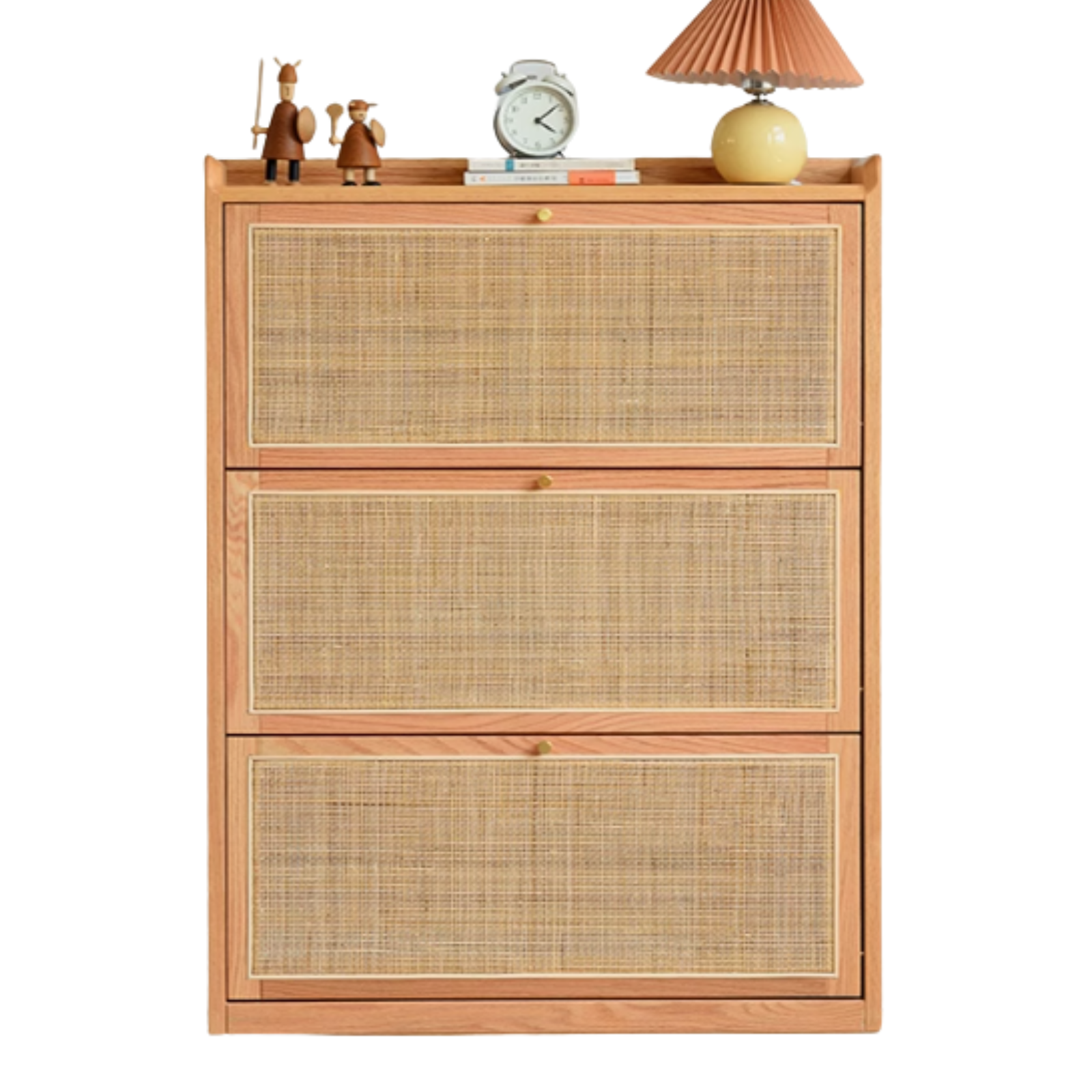 Oak Solid Wood Ultra-Thin Flap Door Rattan Shoe Cabinet