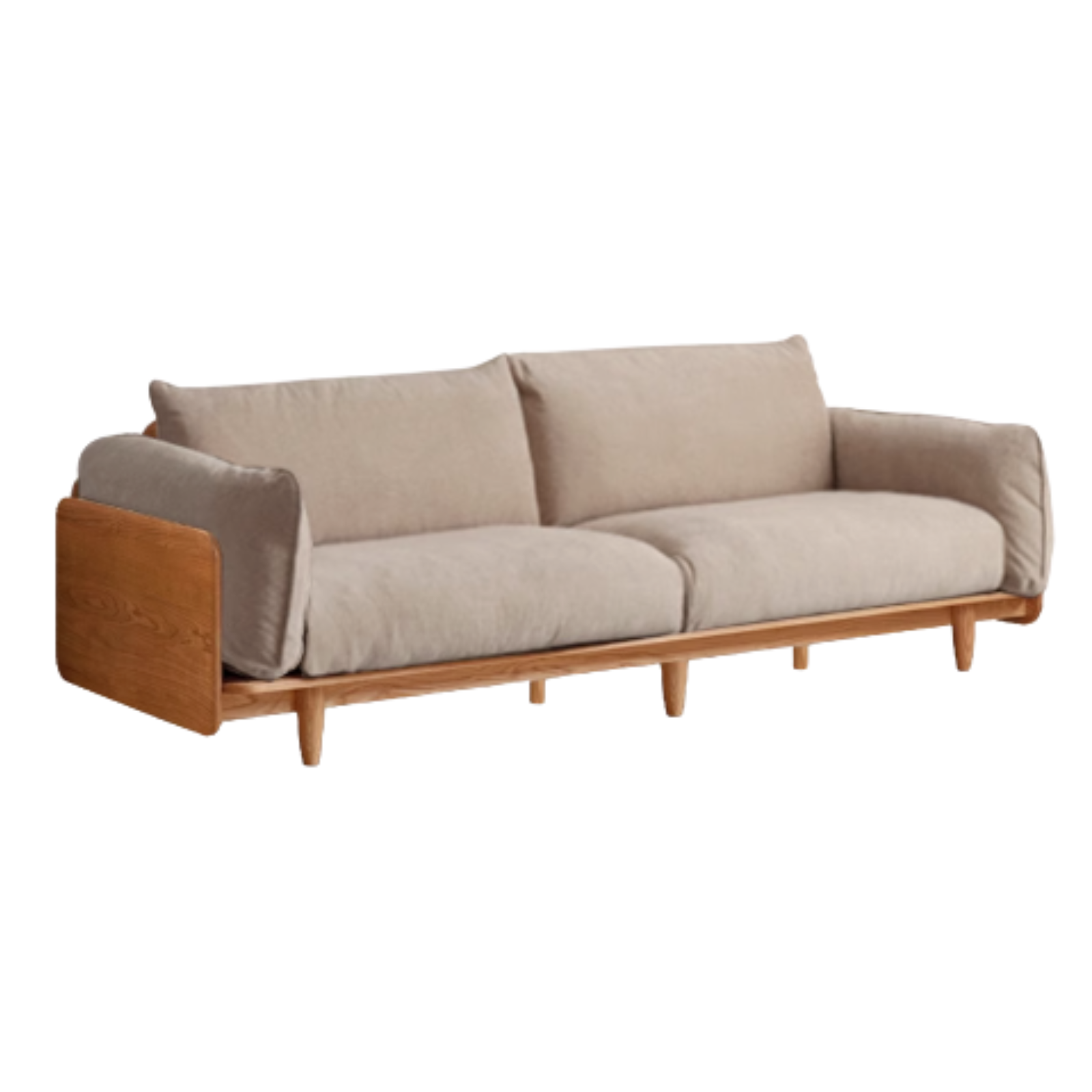 Cherry Wood Sofa Genuine Leather, Fabric-