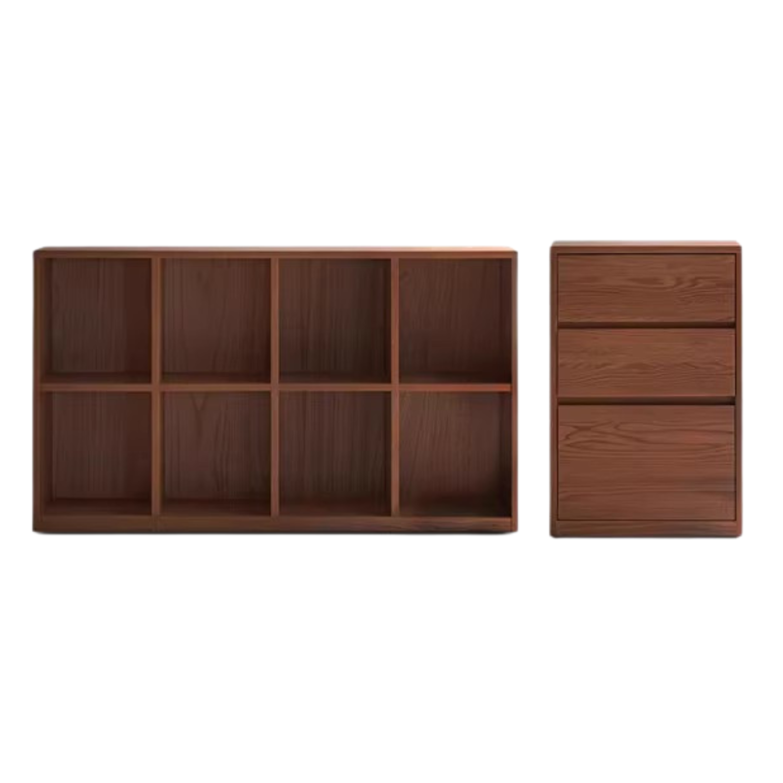 Black Walnut, Oak Solid Wood Low Bookcase, Modern Modular Storage Shelf Cabinet