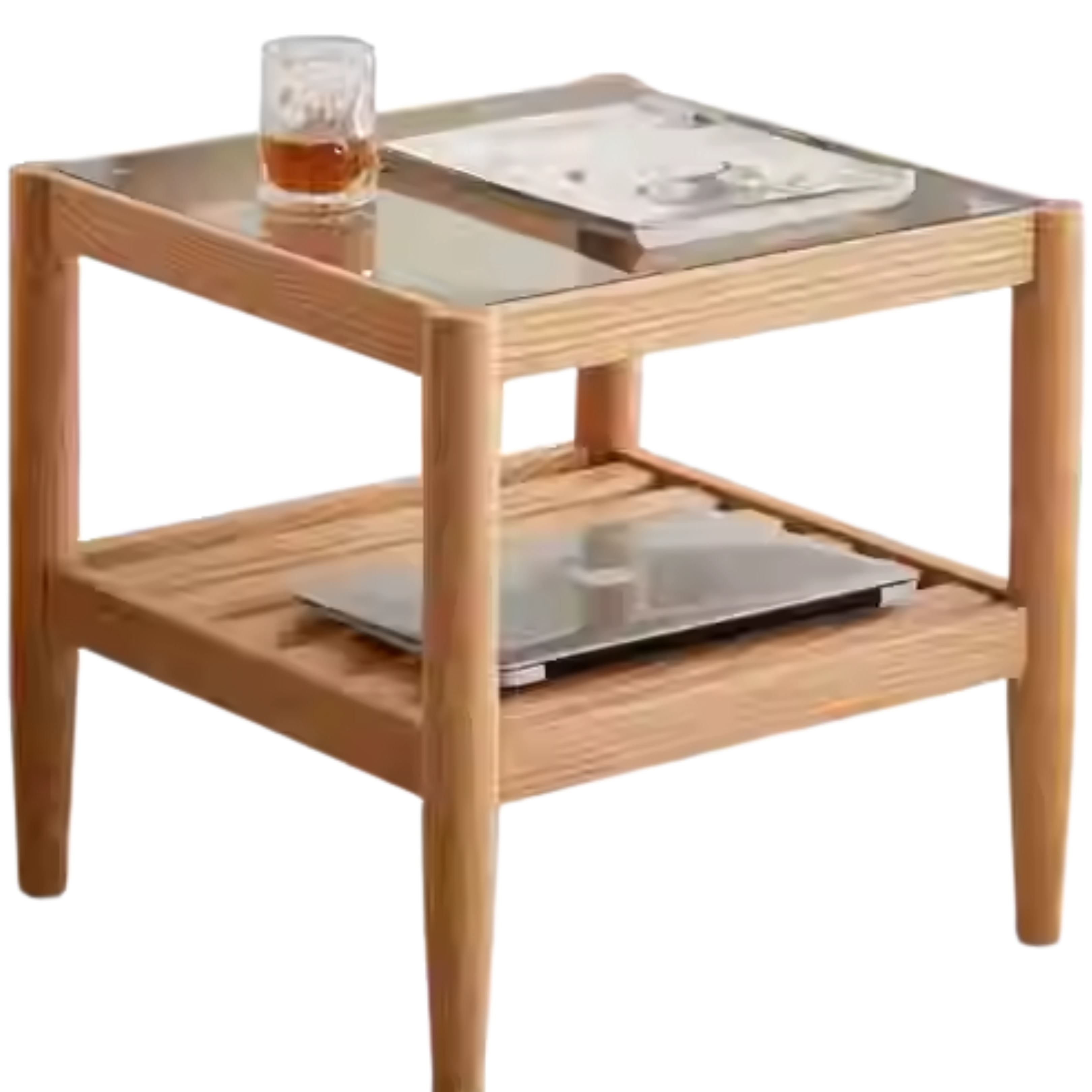 Oak Solid Wood Nordic Glass Coffee Table.