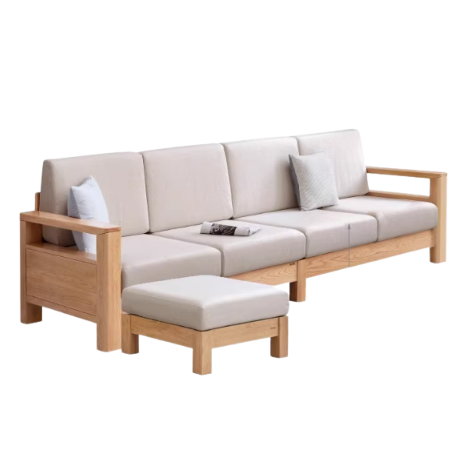 Solid Rubberwood, Oak Solid Wood Cotton Fabric Sofa