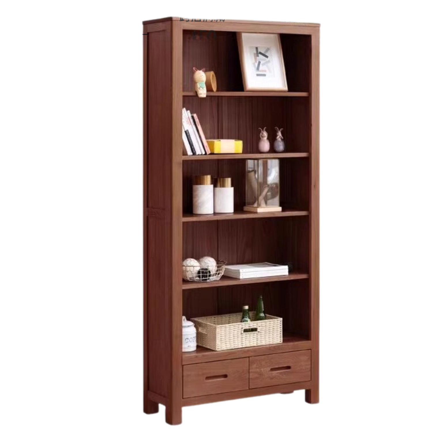 Oak, Rubberwood Solid Wood Drawer Bookcase