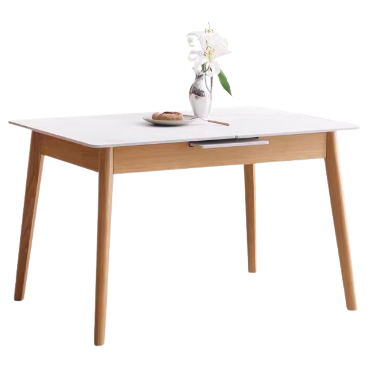 Oak Solid Wood Folding Dining Table Rock Slab Surface