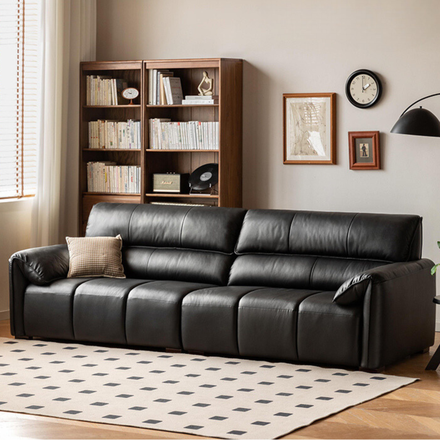 Leather First Layer Yellow Cowhide Piano Key Leather Sofa,