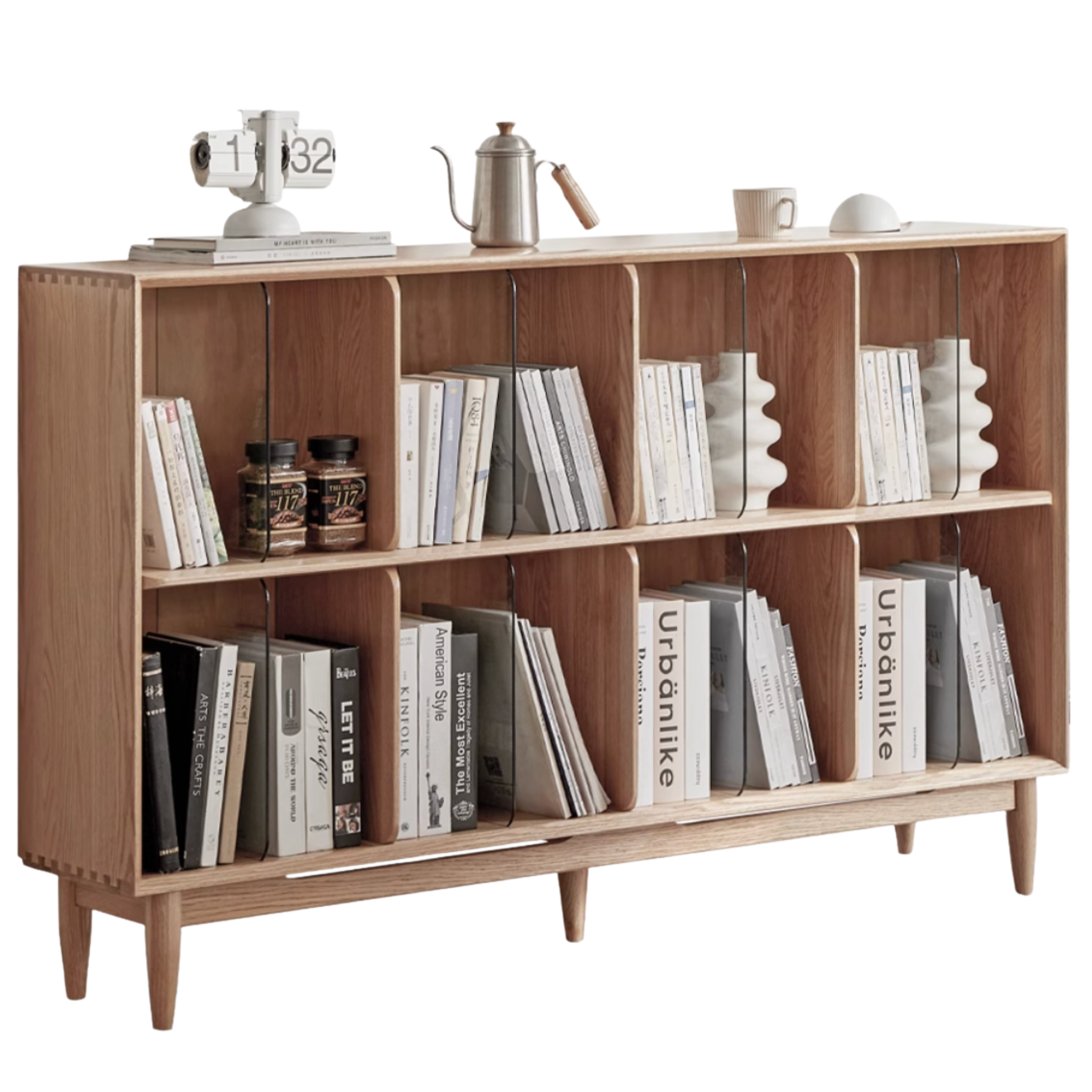 Oak, Ash Solid Wood Integrated Display Bookcase.