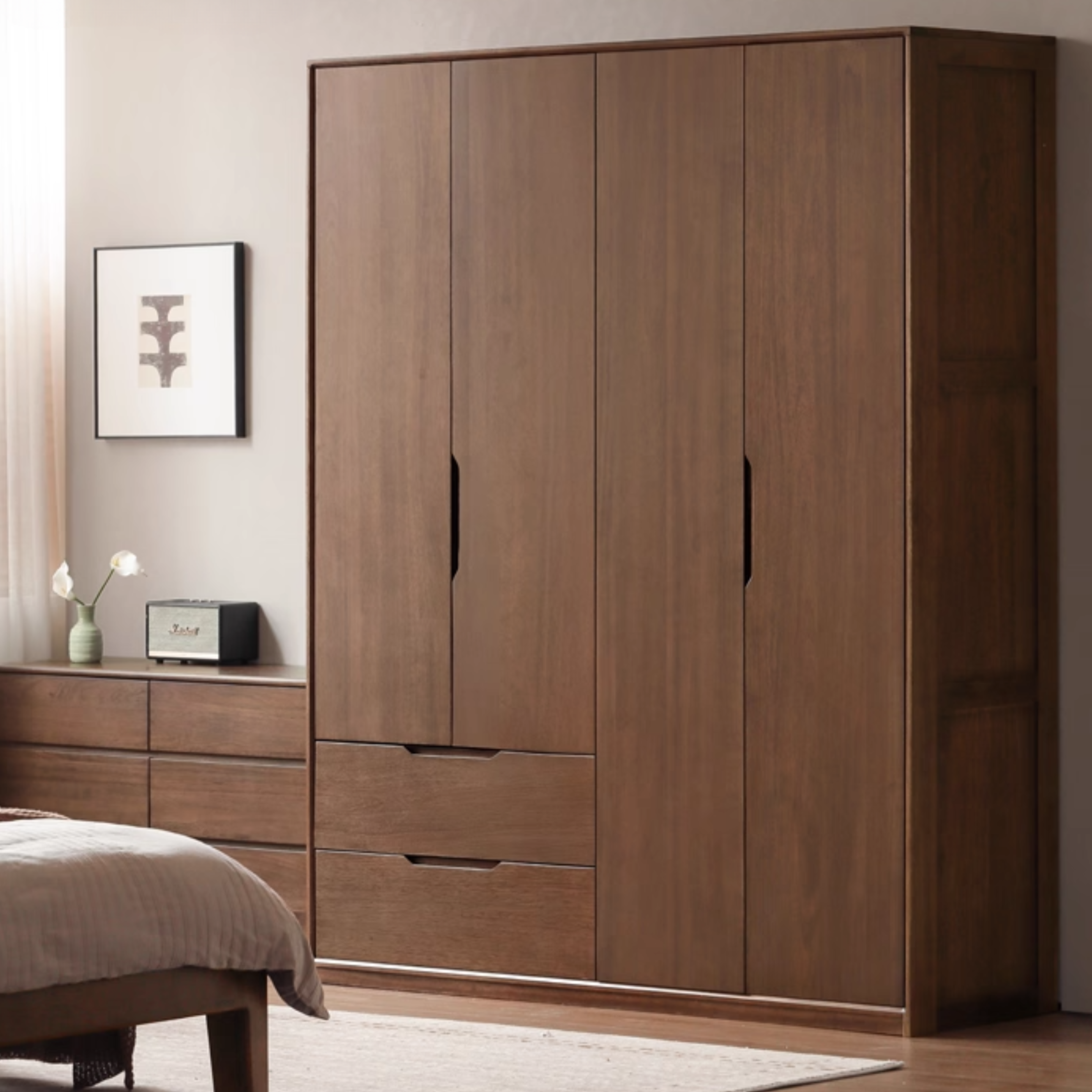 Black Walnut Solid Wood Large Wardrobe.