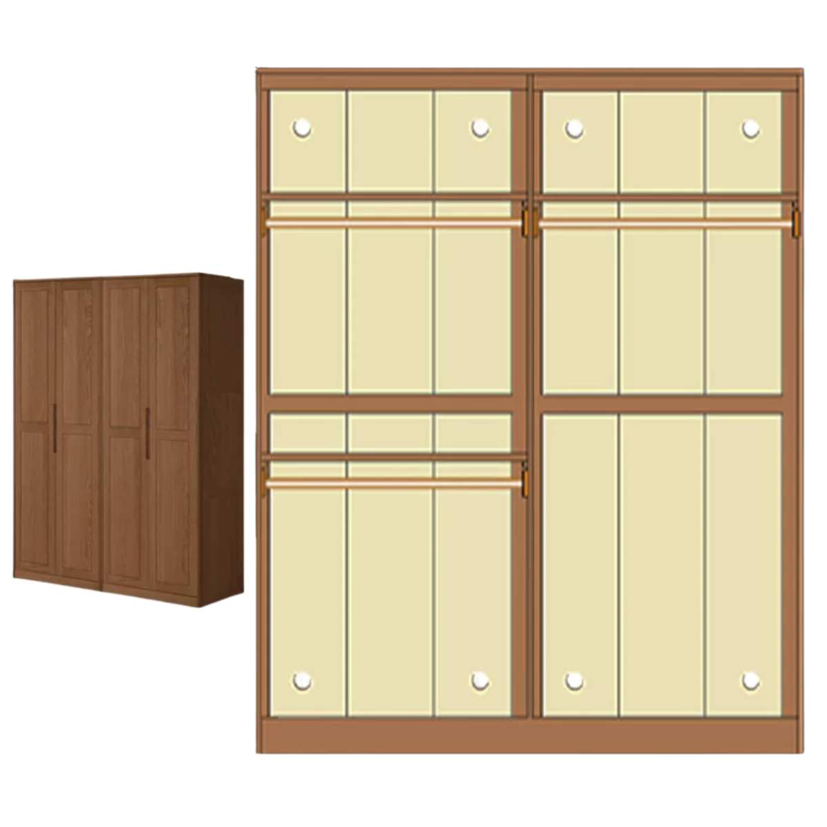 Oak Solid Wood narrow Wardrobe with Framed Panel Doors and Adjustable Layout
