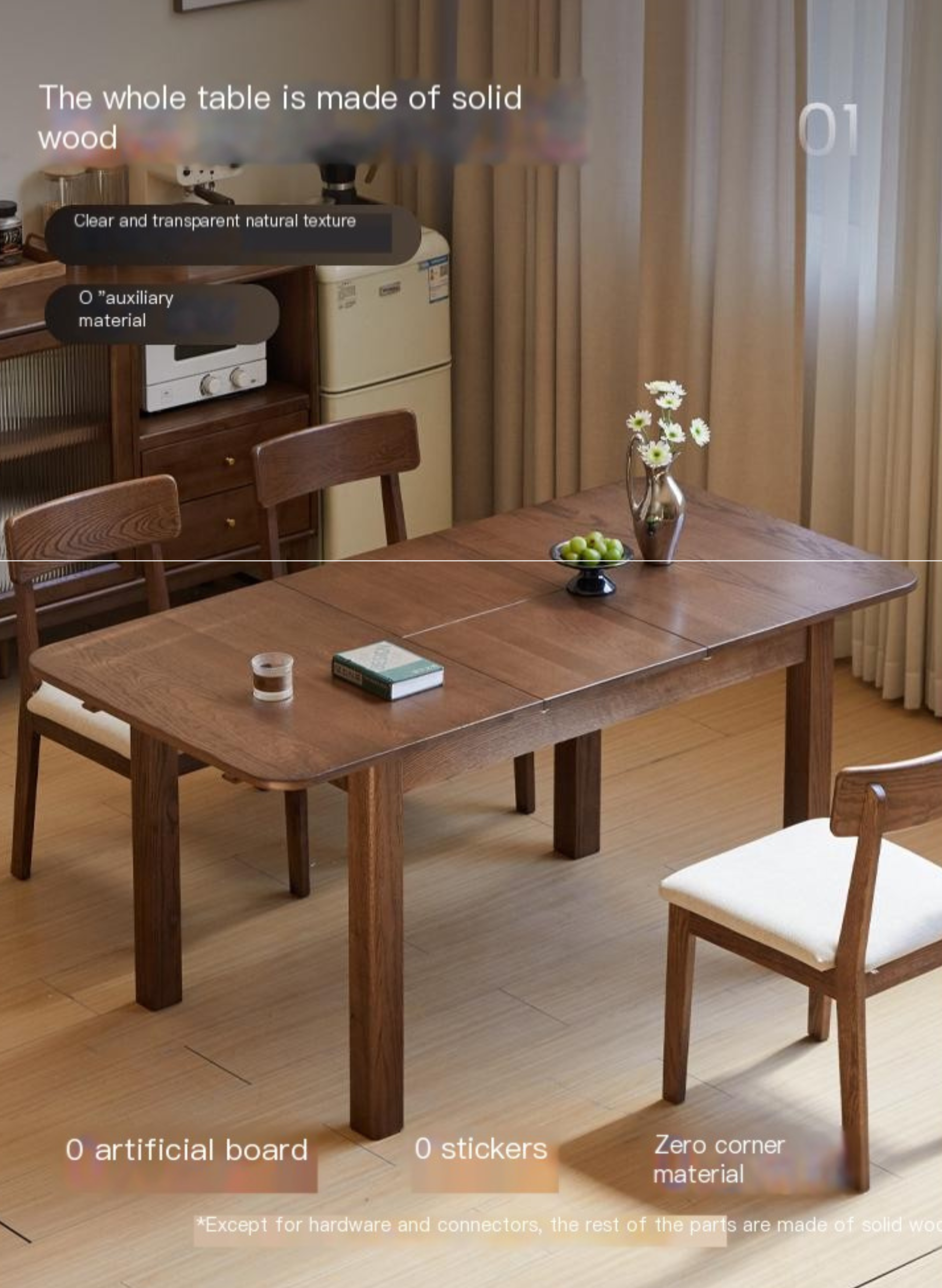 Oak Solid Wood Retractable Dining Table