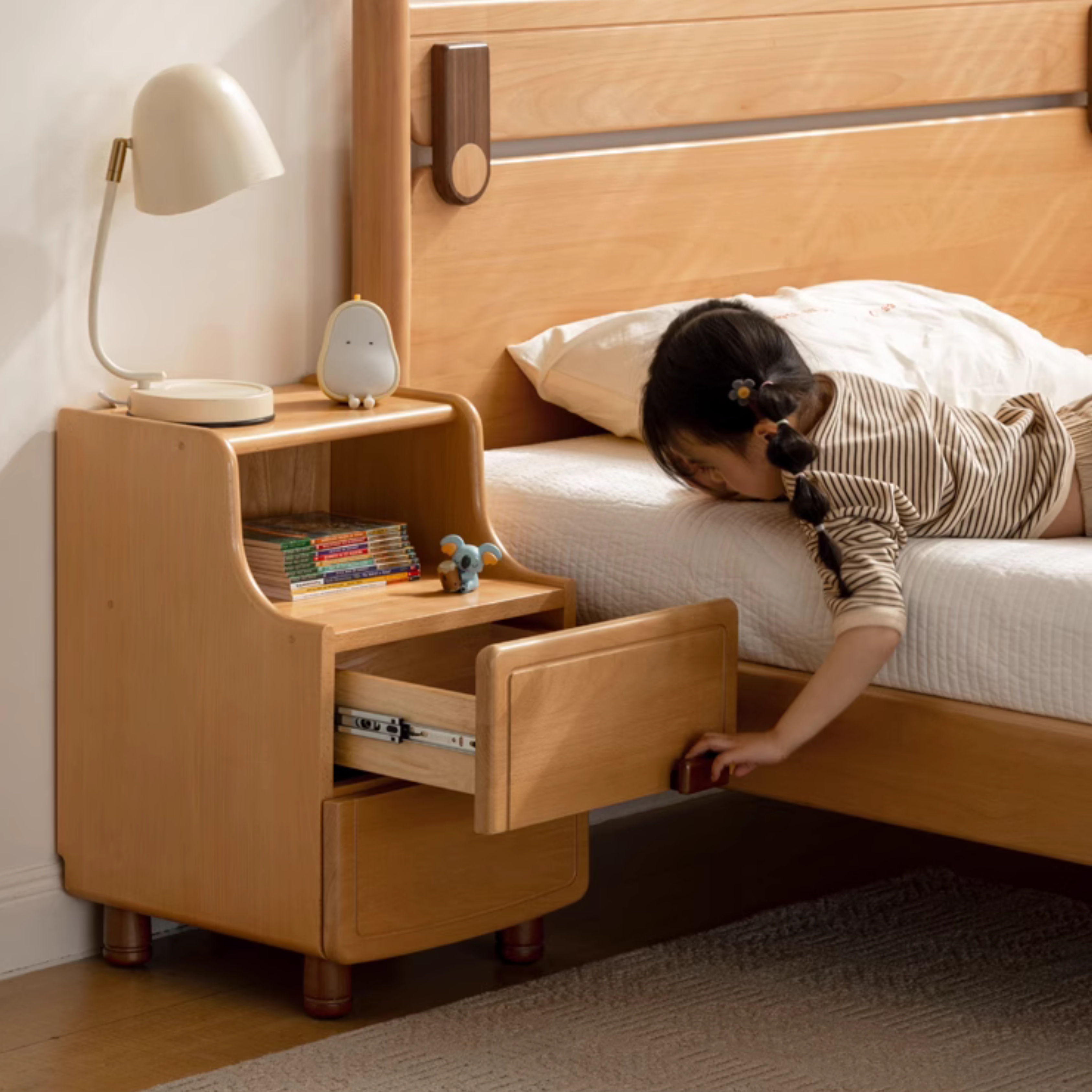 Beech Solid Wood Modern Kids Nightstand.