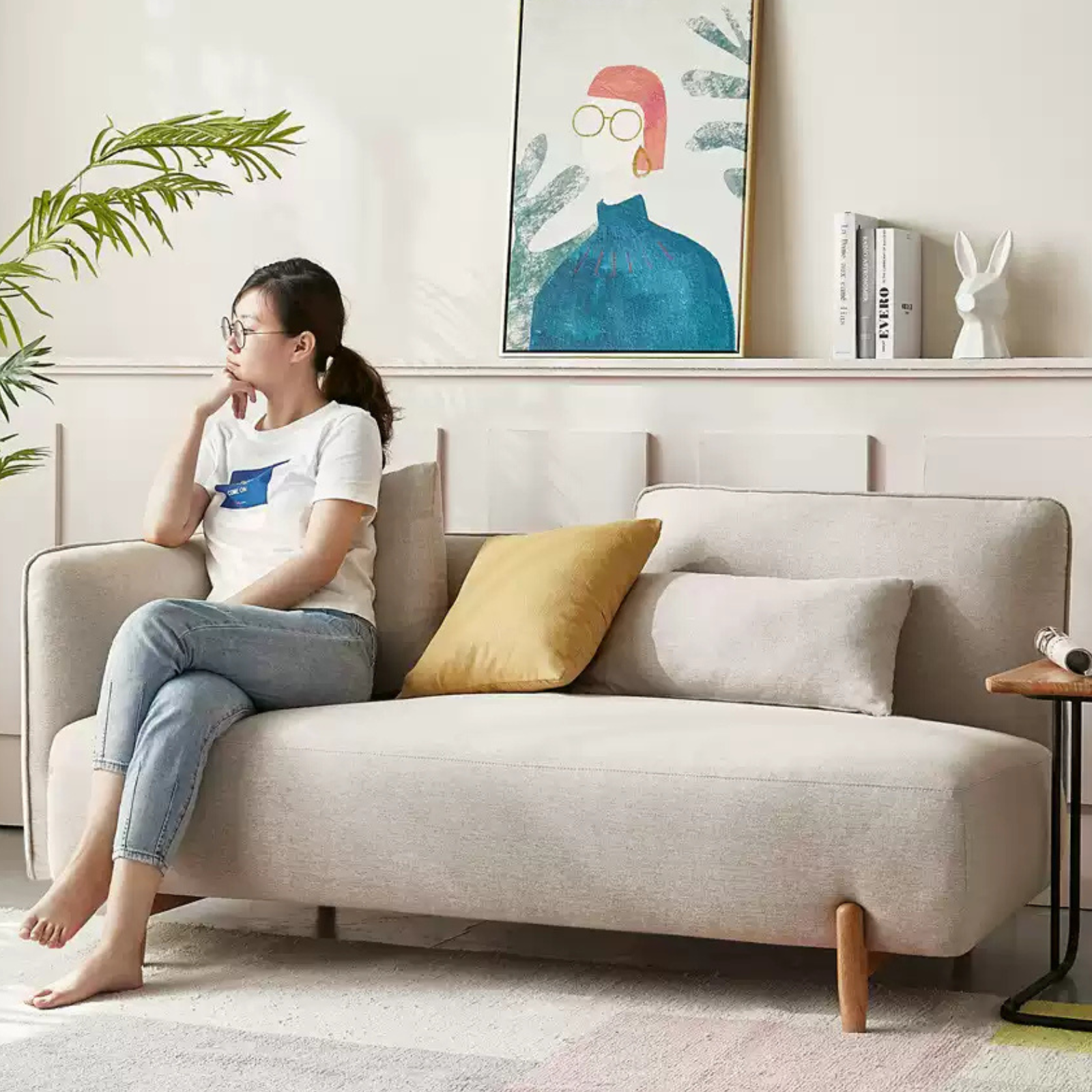 Beech Solid Wood Fabric Modern Casual Sofa