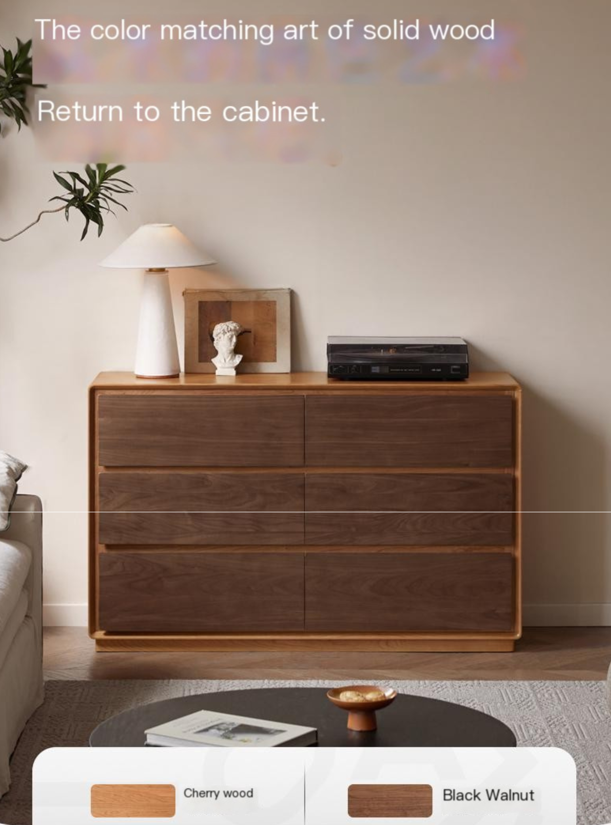 Black Walnut, Cherry Solid Wood Modern Drawer Cabinet.