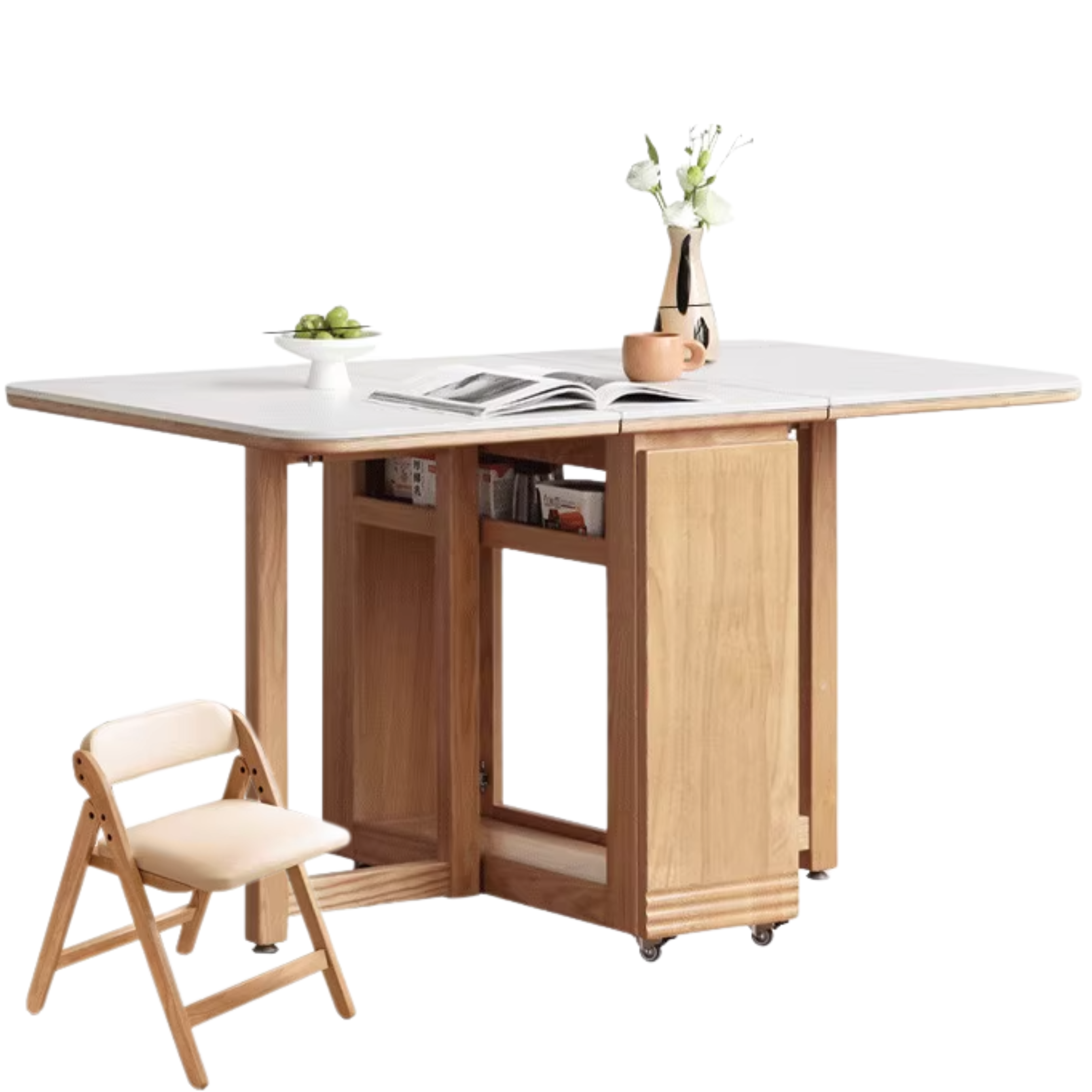 Solid RubberWood, Oak Solid Wood Modern Rock Slab Folding Dining Table
