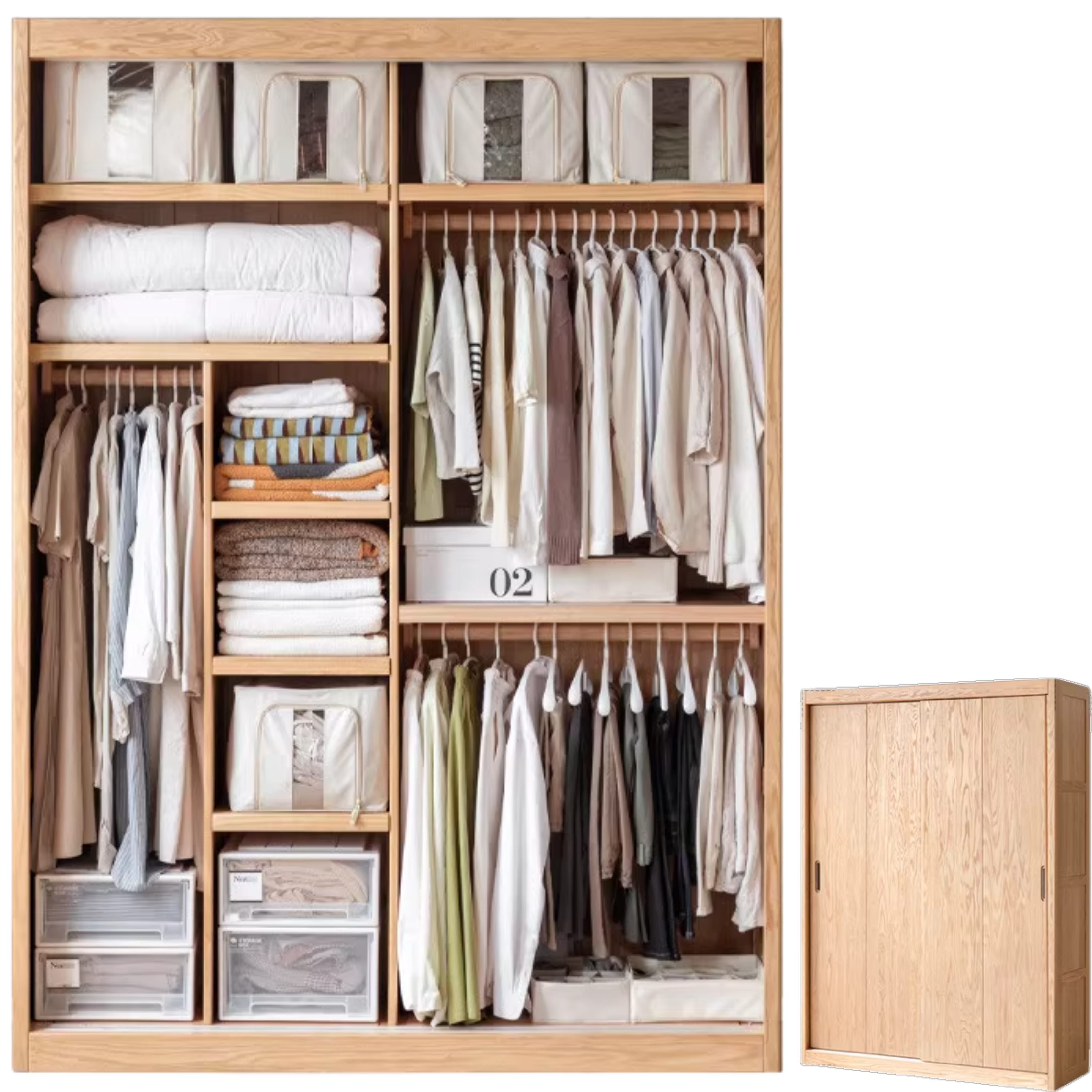 Oak, Ash Solid Wood Modern Wardrobe.