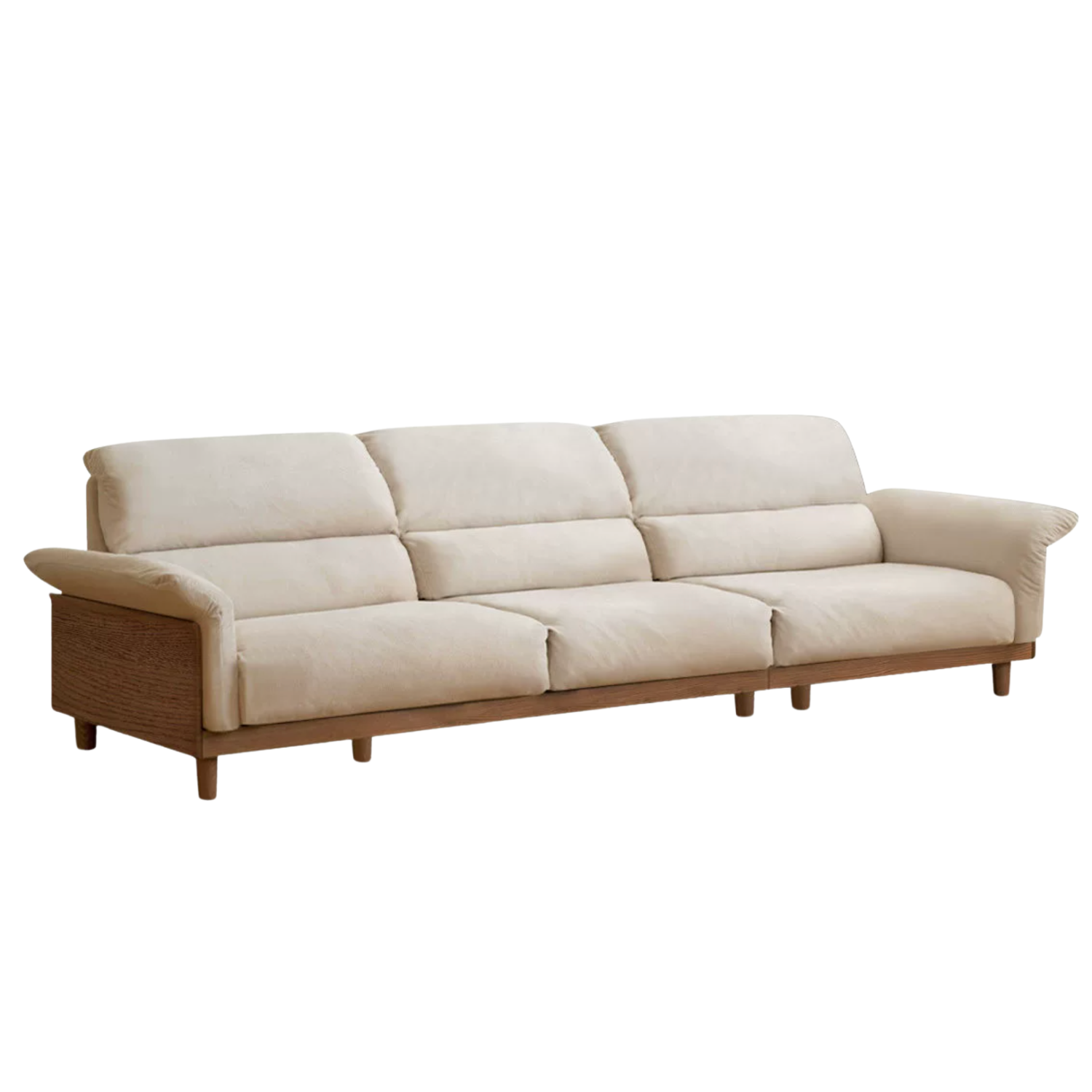 Oak Solid Wood Fabric Sofa, Couch with High Back Cushions, Durable Pet-Friendly Upholstery