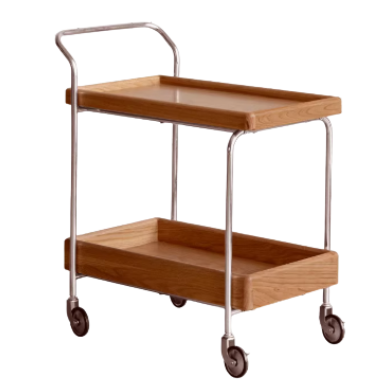 Oak, Poplar, Cherry Solid Wood Double Layer Mobile Side Table