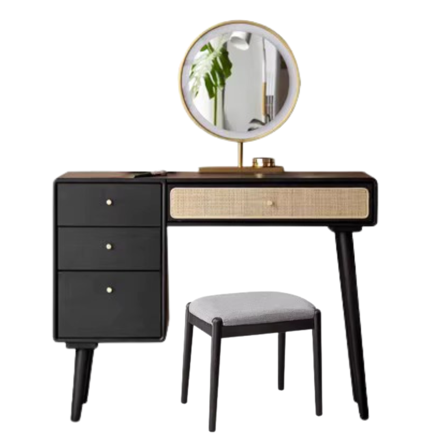 Oak Solid Wood Black Vintage Makeup Dressing Table.