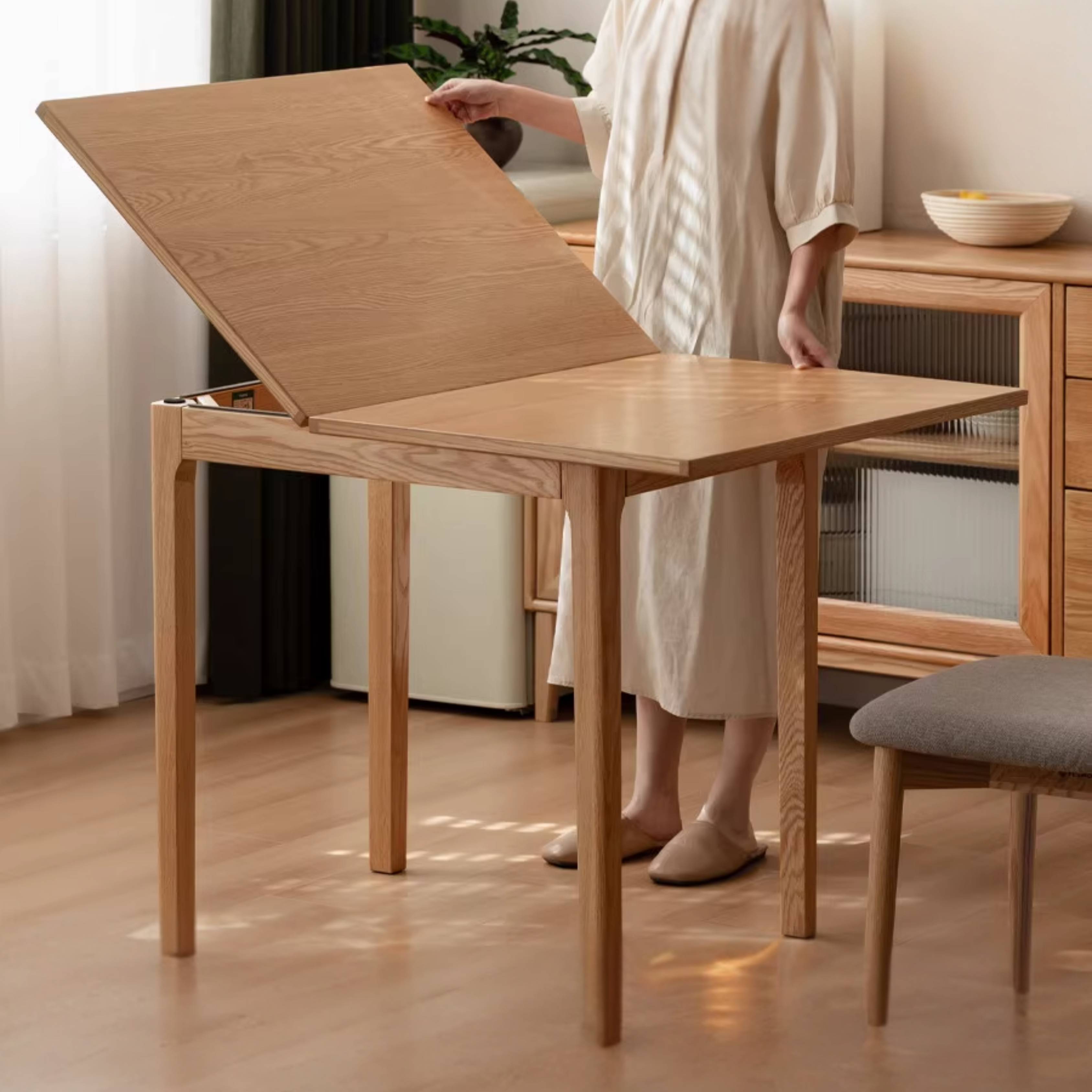 Oak Solid Wood Folding Small Dining Table
