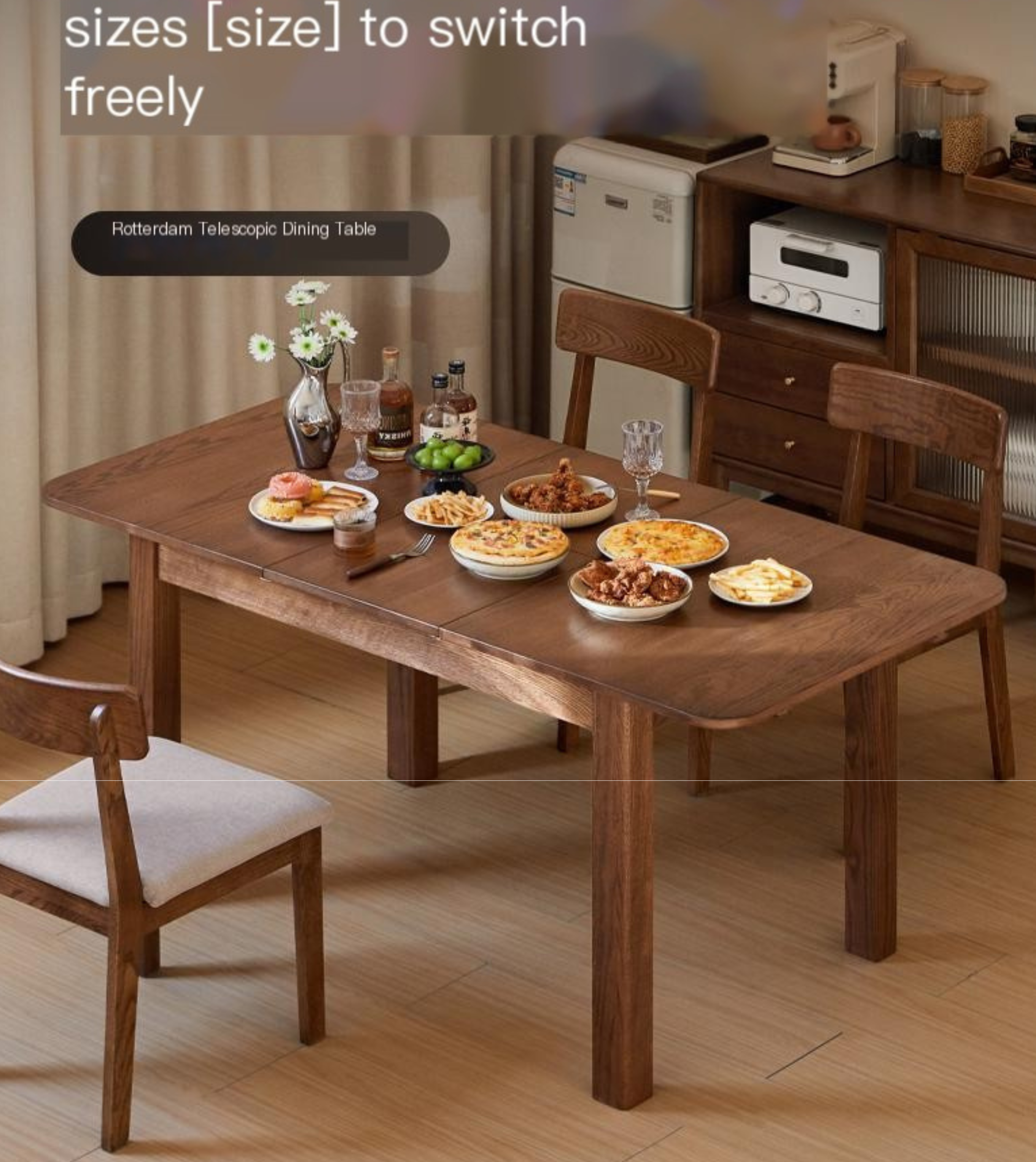 Oak Solid Wood Retractable Dining Table