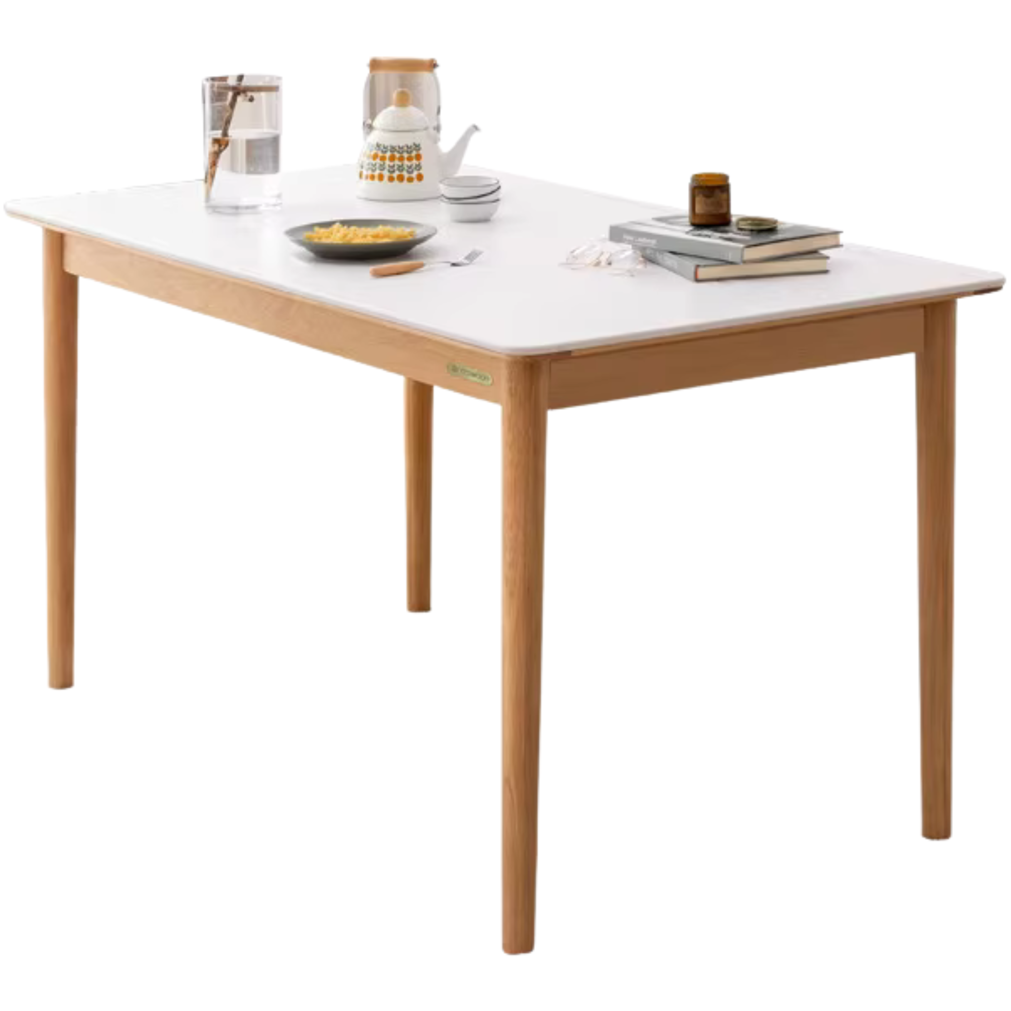 Oak, Beech Solid Wood Dining Table With Rock Slab Surface