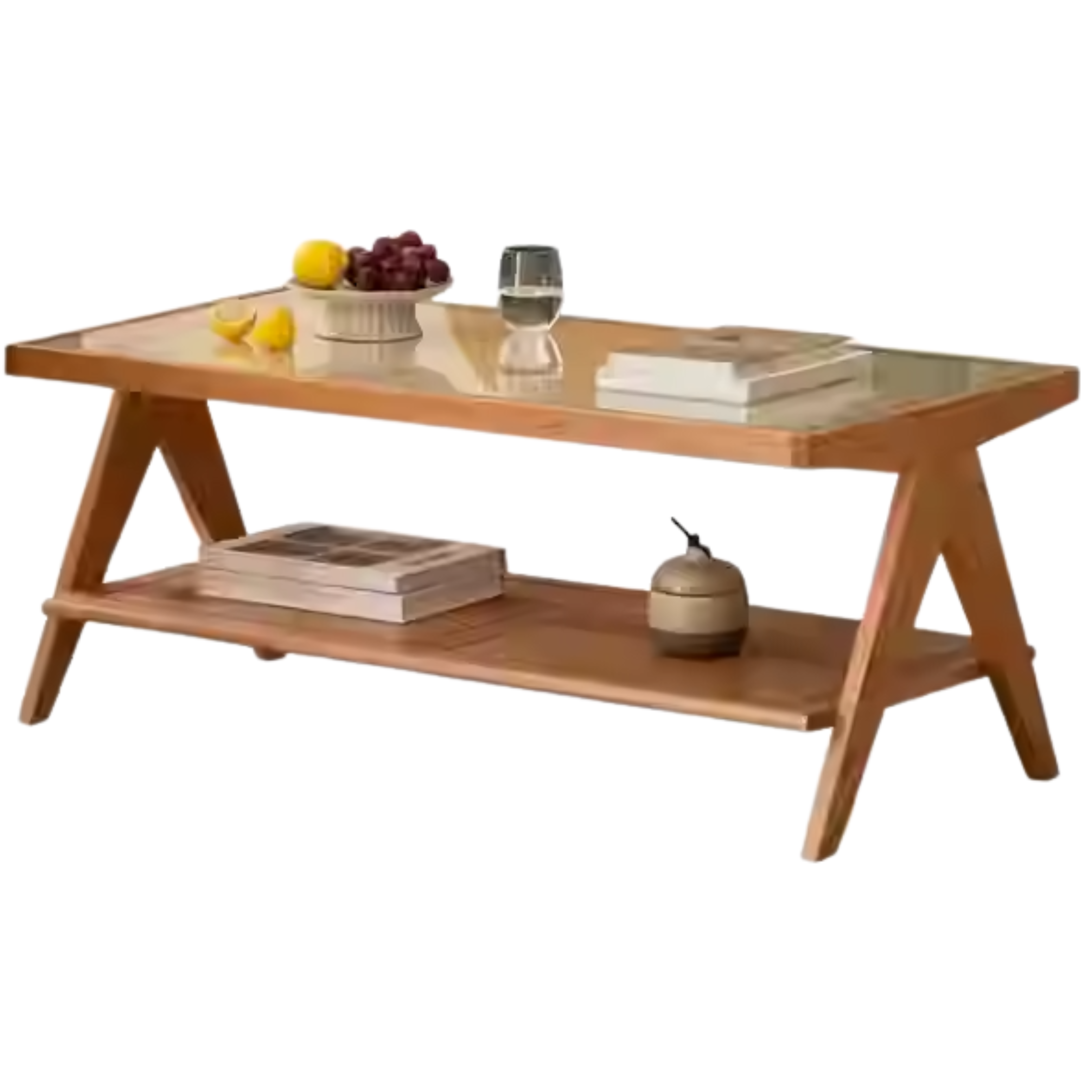 Cherry Solid Wood Modern Rattan Glass Tea Table