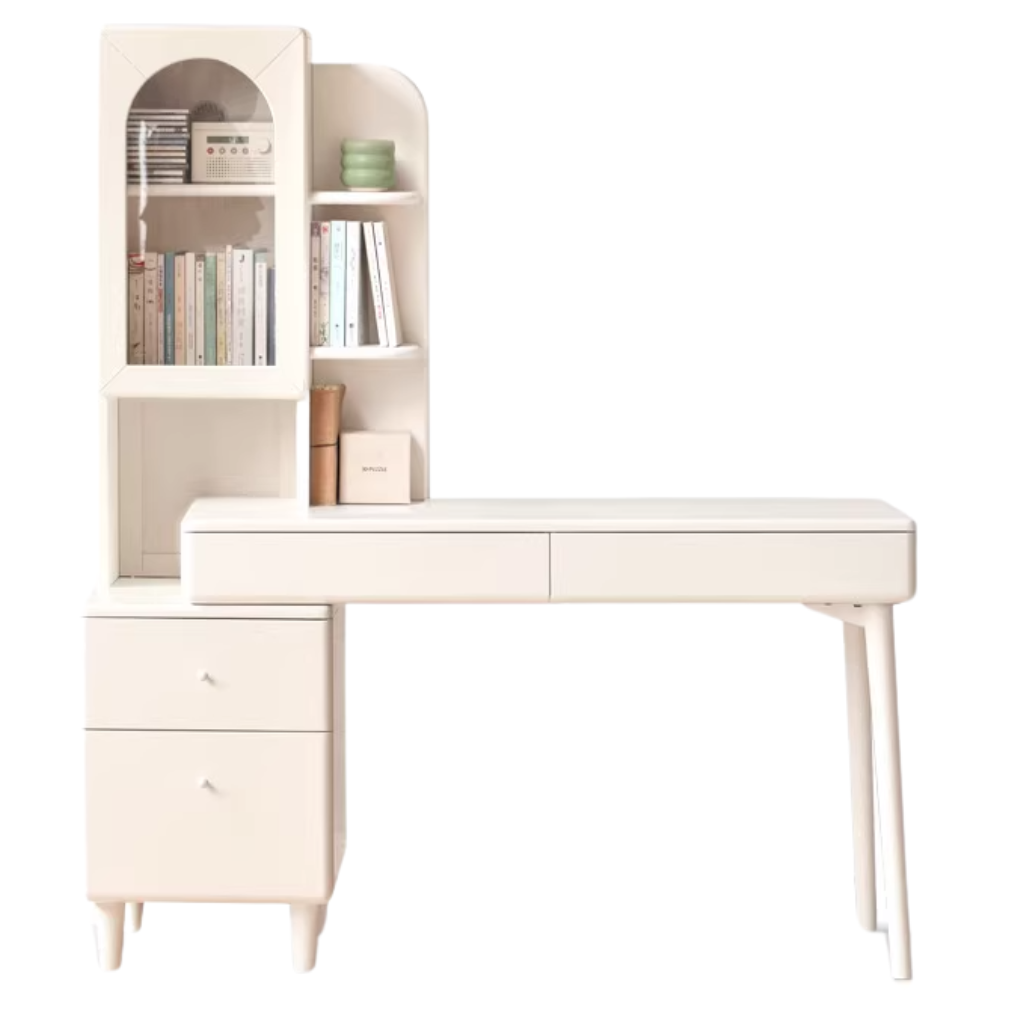 Rubberwood Solid Wood Retractable Desk and Bookshelf