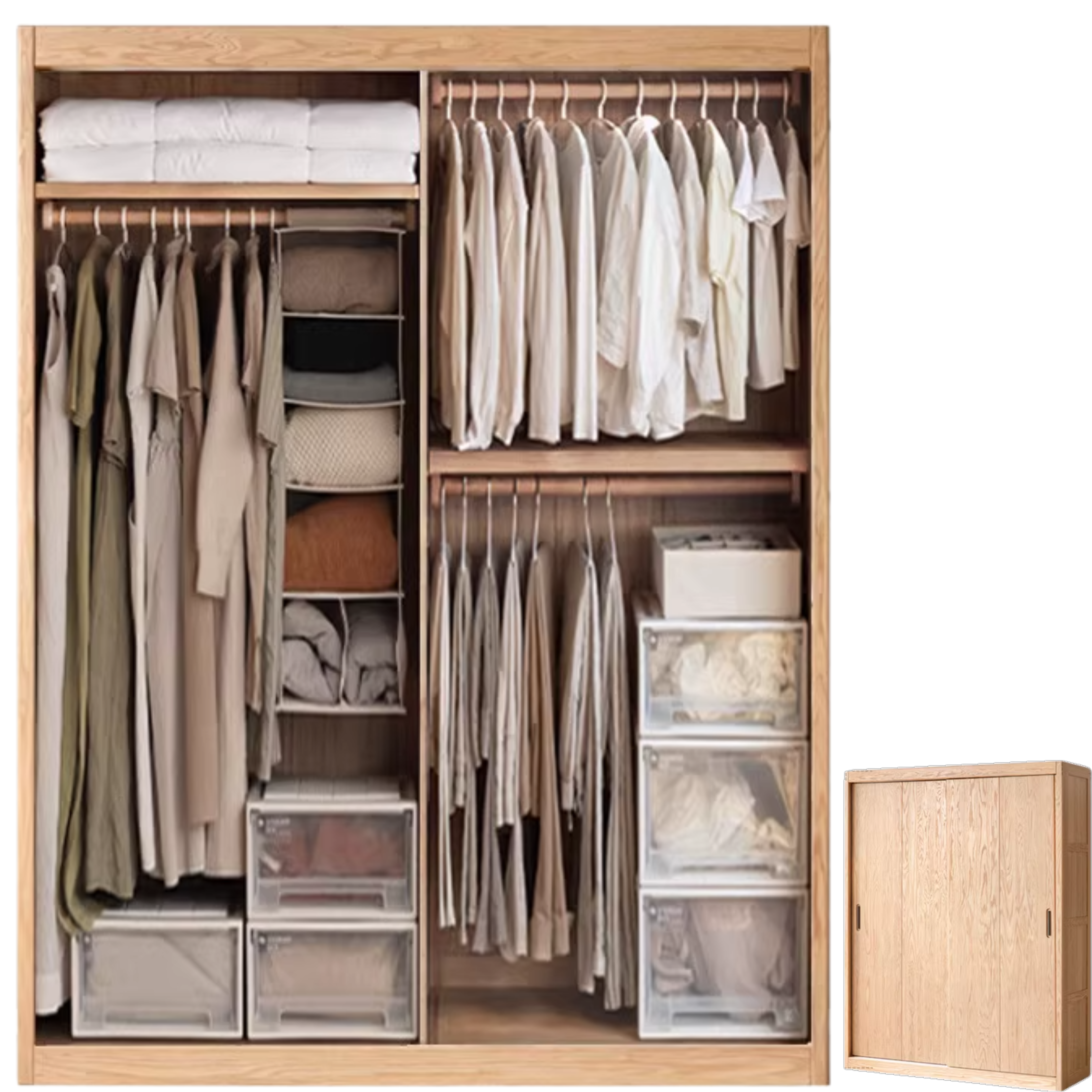 Oak, Ash Solid Wood Modern Wardrobe.