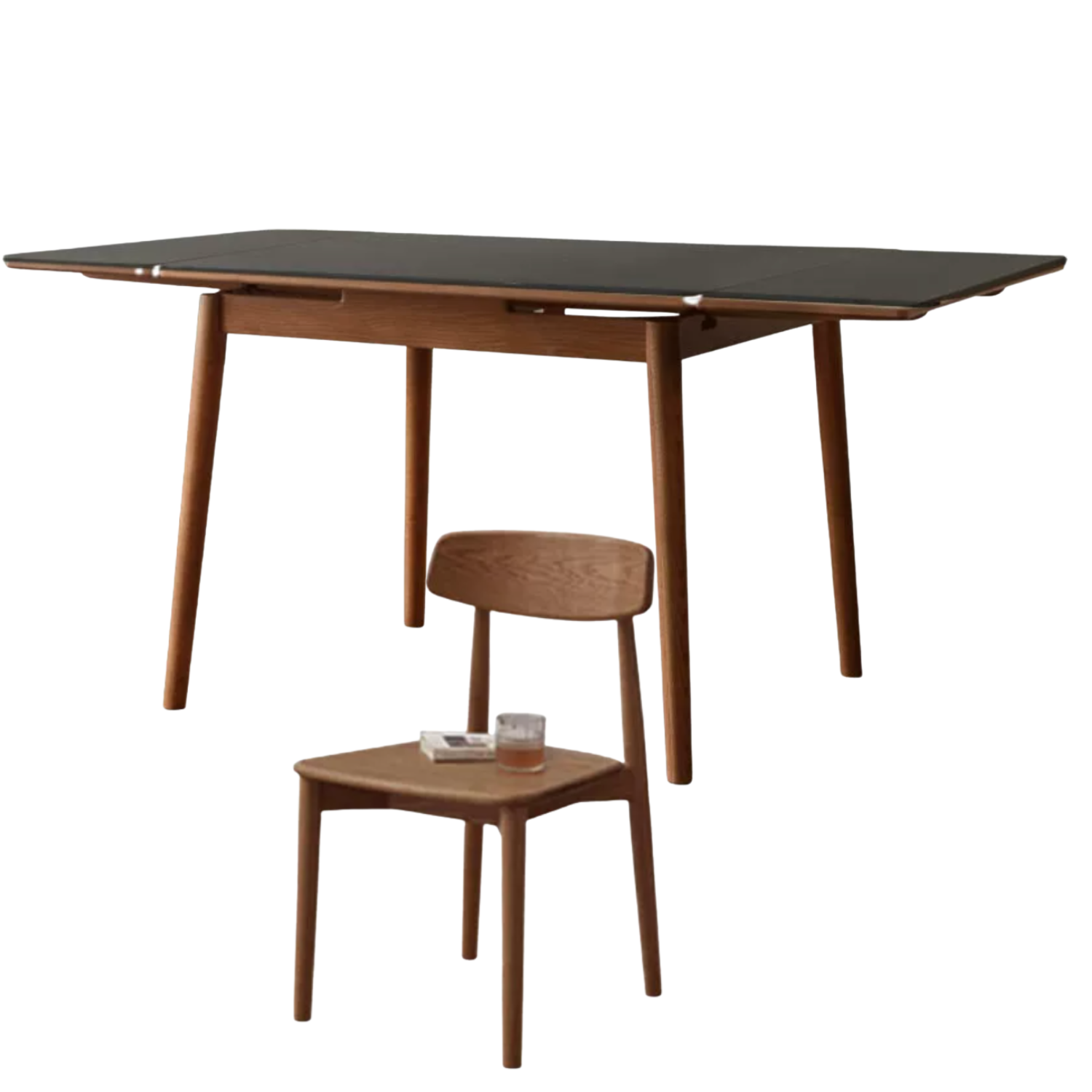Black Walnut, Oak Solid Wood and Rock Plate Dining Table