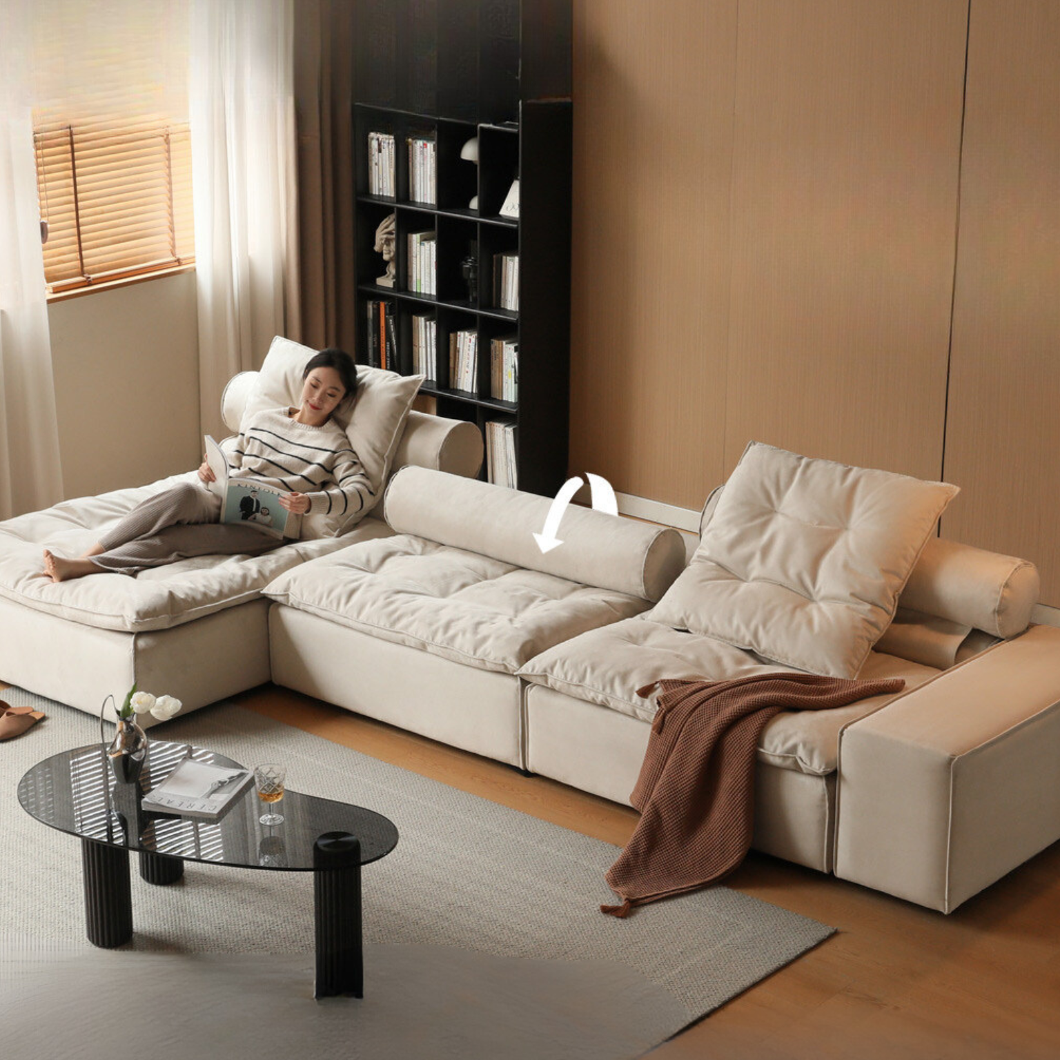 Fabric French Cream Style Modular Sofa.
