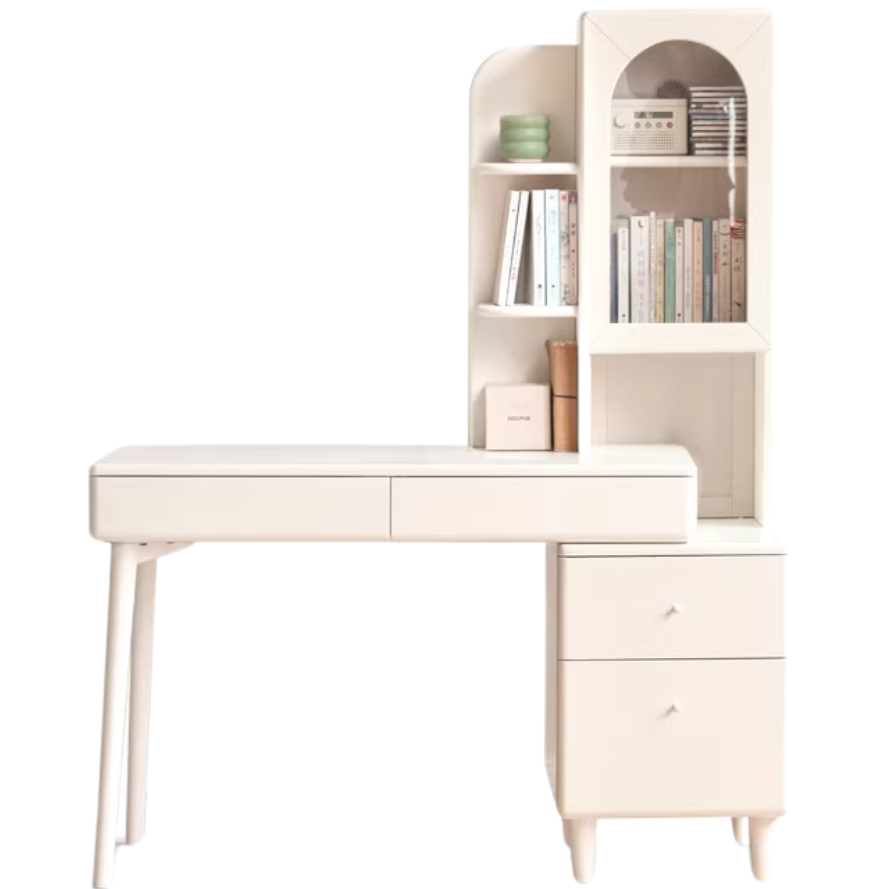 Rubberwood Solid Wood Retractable Desk and Bookshelf
