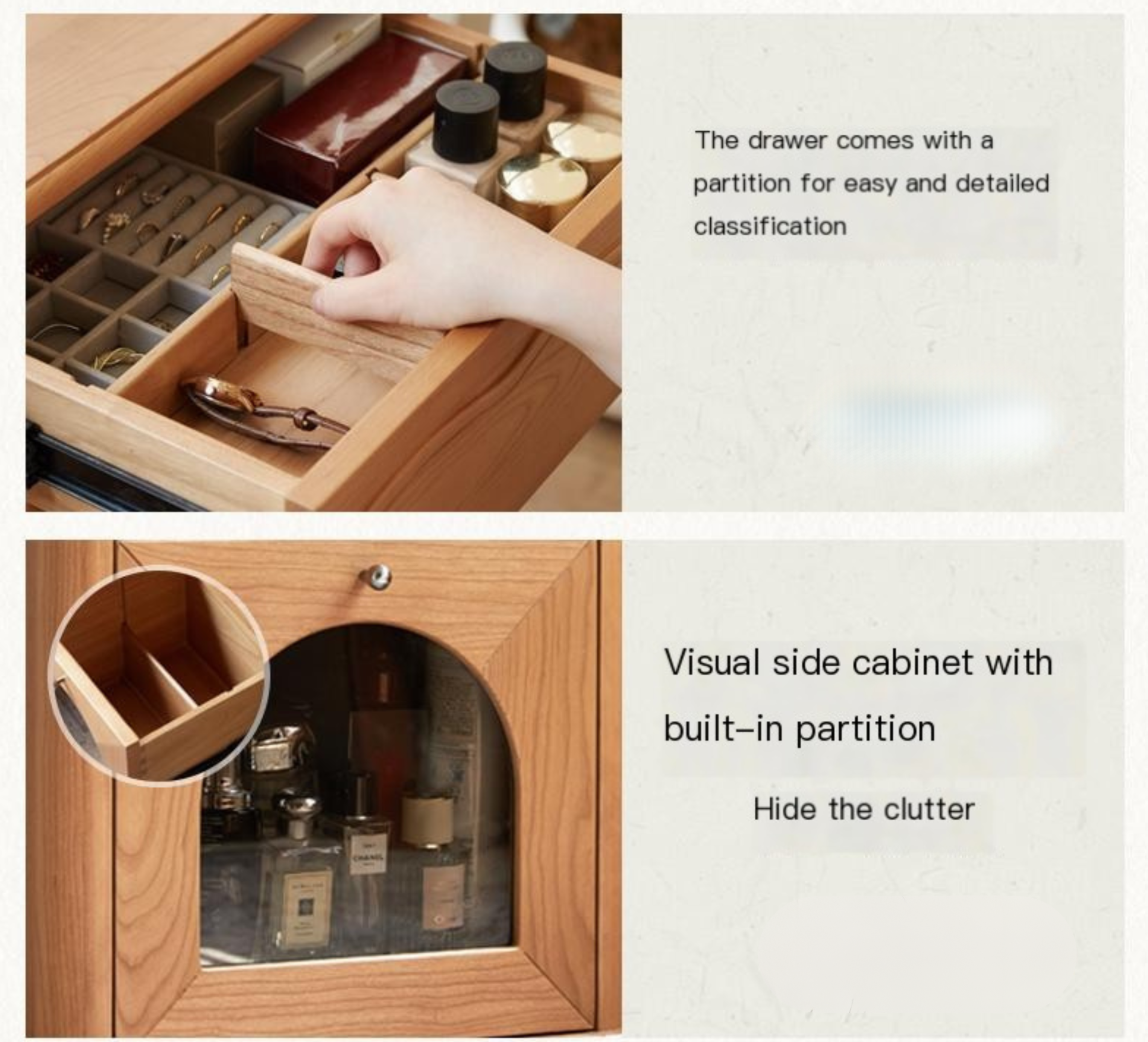 Cherry Solid Wood Medieval Style Retractable Dressing Table.