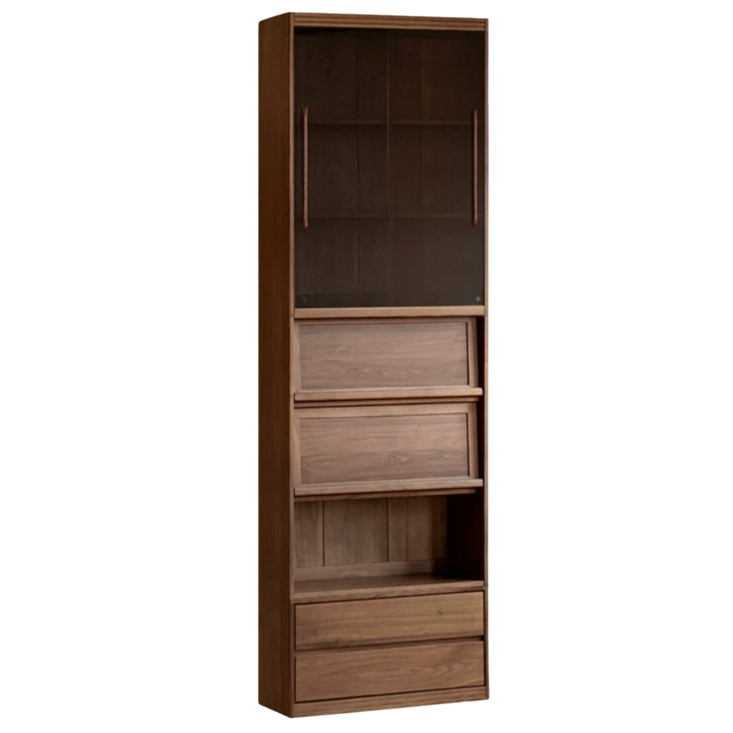 Black Walnut, Oak, Ash Solid Wood Floor-Standing Bookcase with Luxury Storage Cabinet