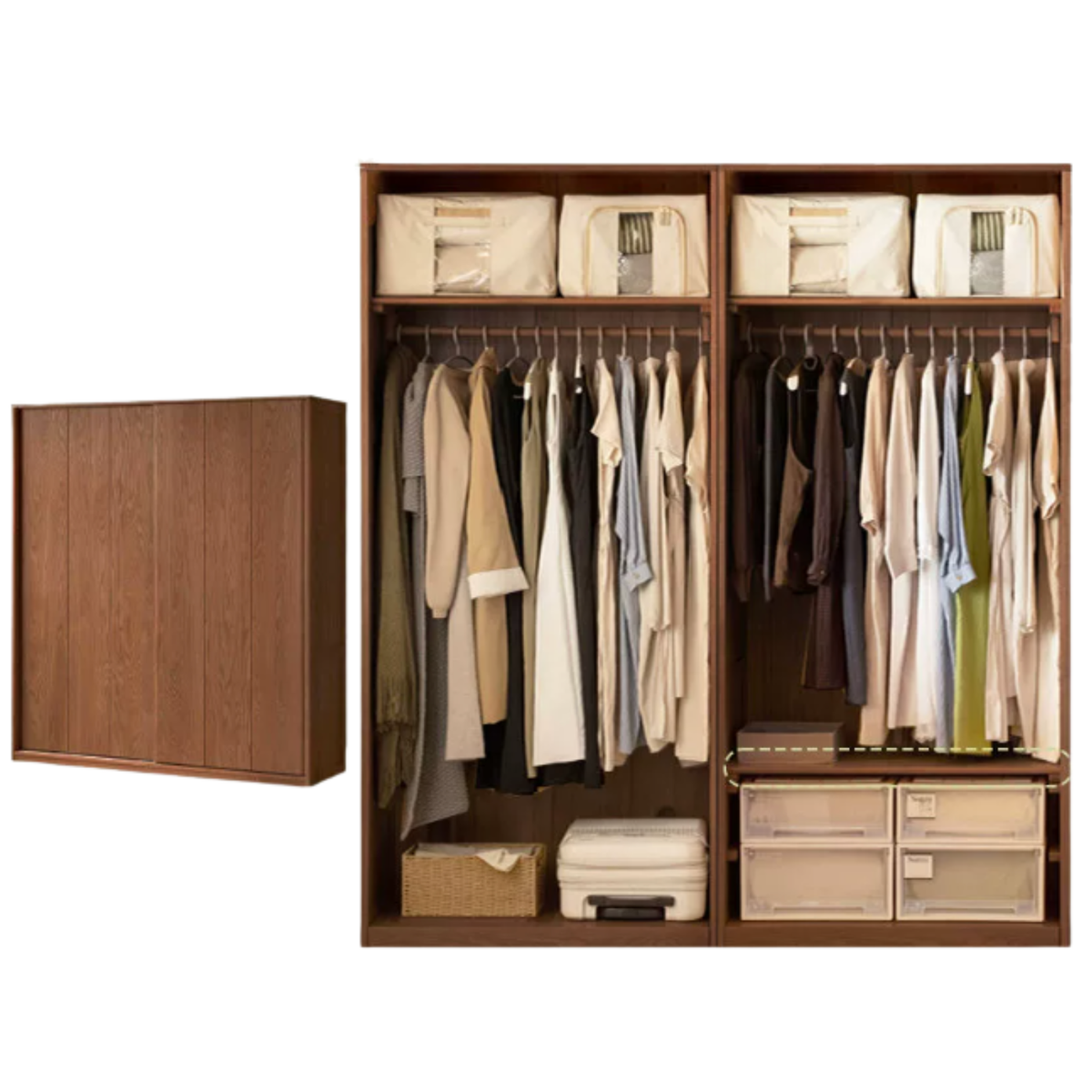Oak Solid Wood Fluted Sliding Door Wardrobe