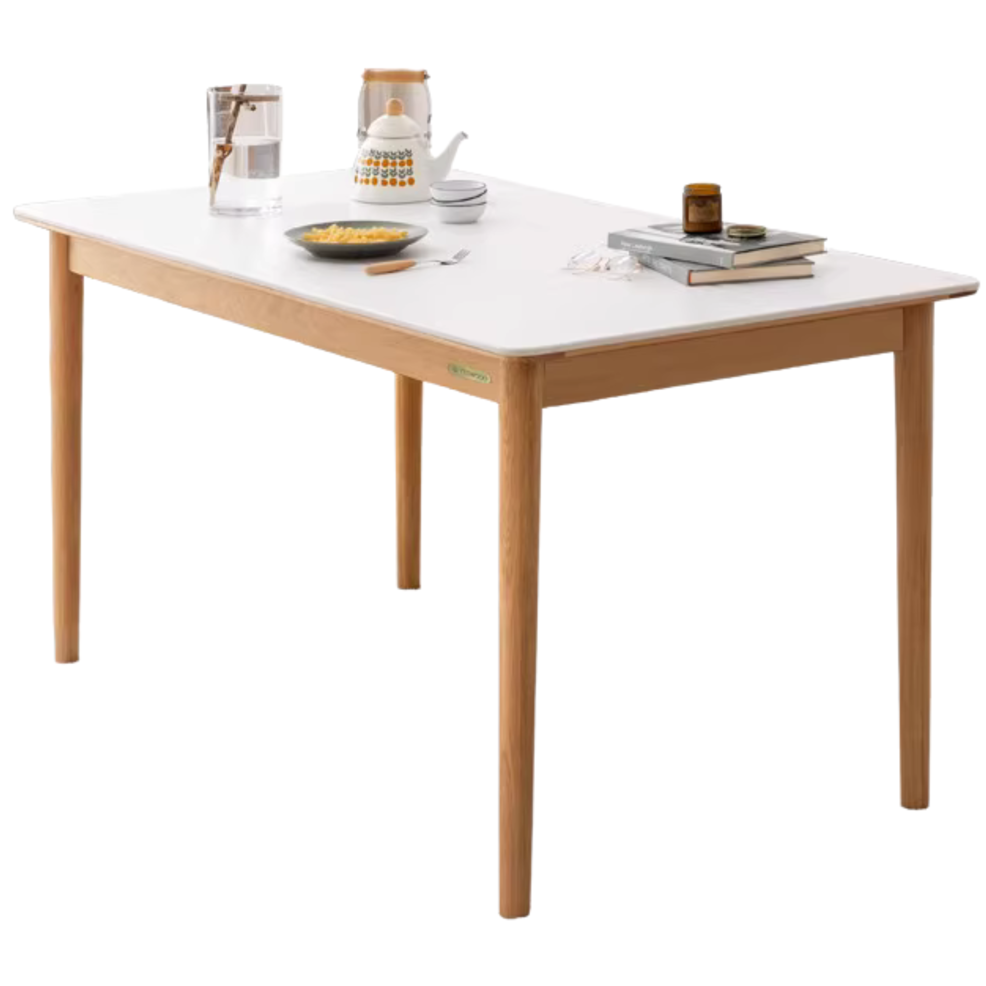 Oak, Beech Solid Wood Dining Table With Rock Slab Surface